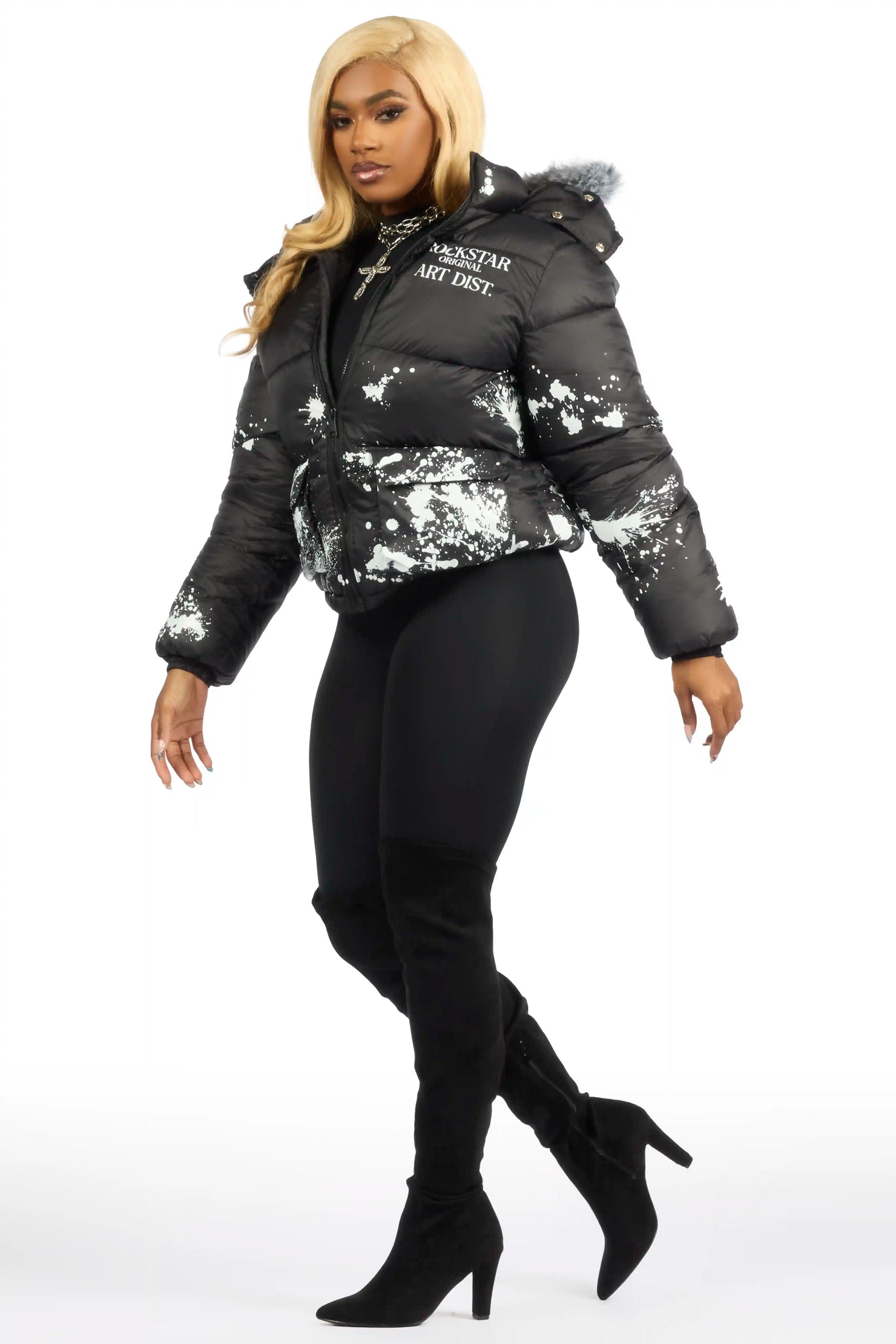 Filipa Black Painted Puffer Jacket