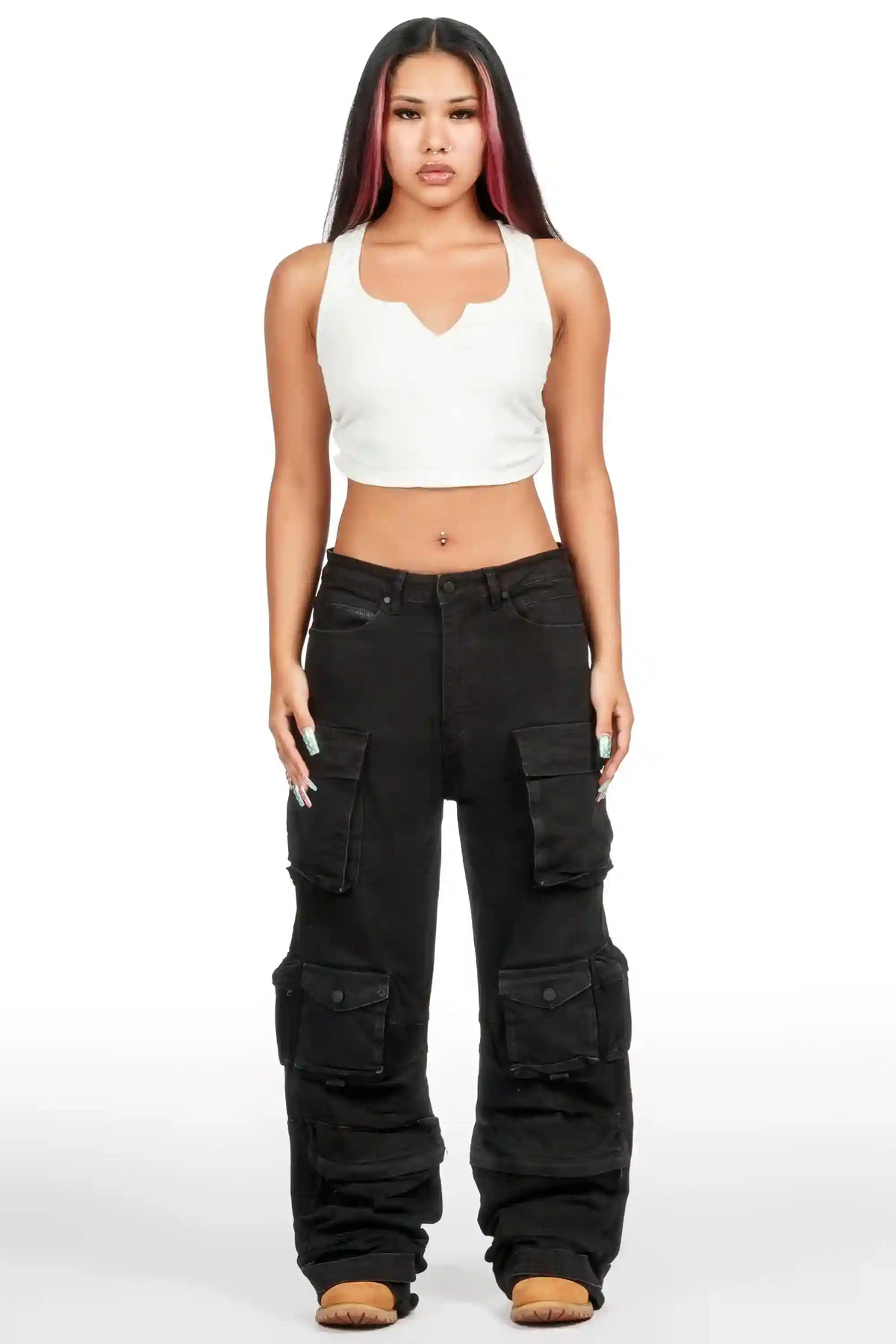 Novayah Black Baggy Cargo Jean
