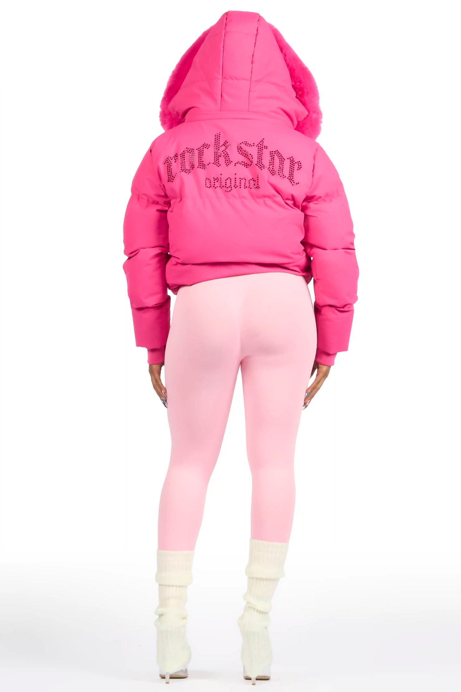 Dontaisha Hot Pink Puffer Jacket With Fur Trim