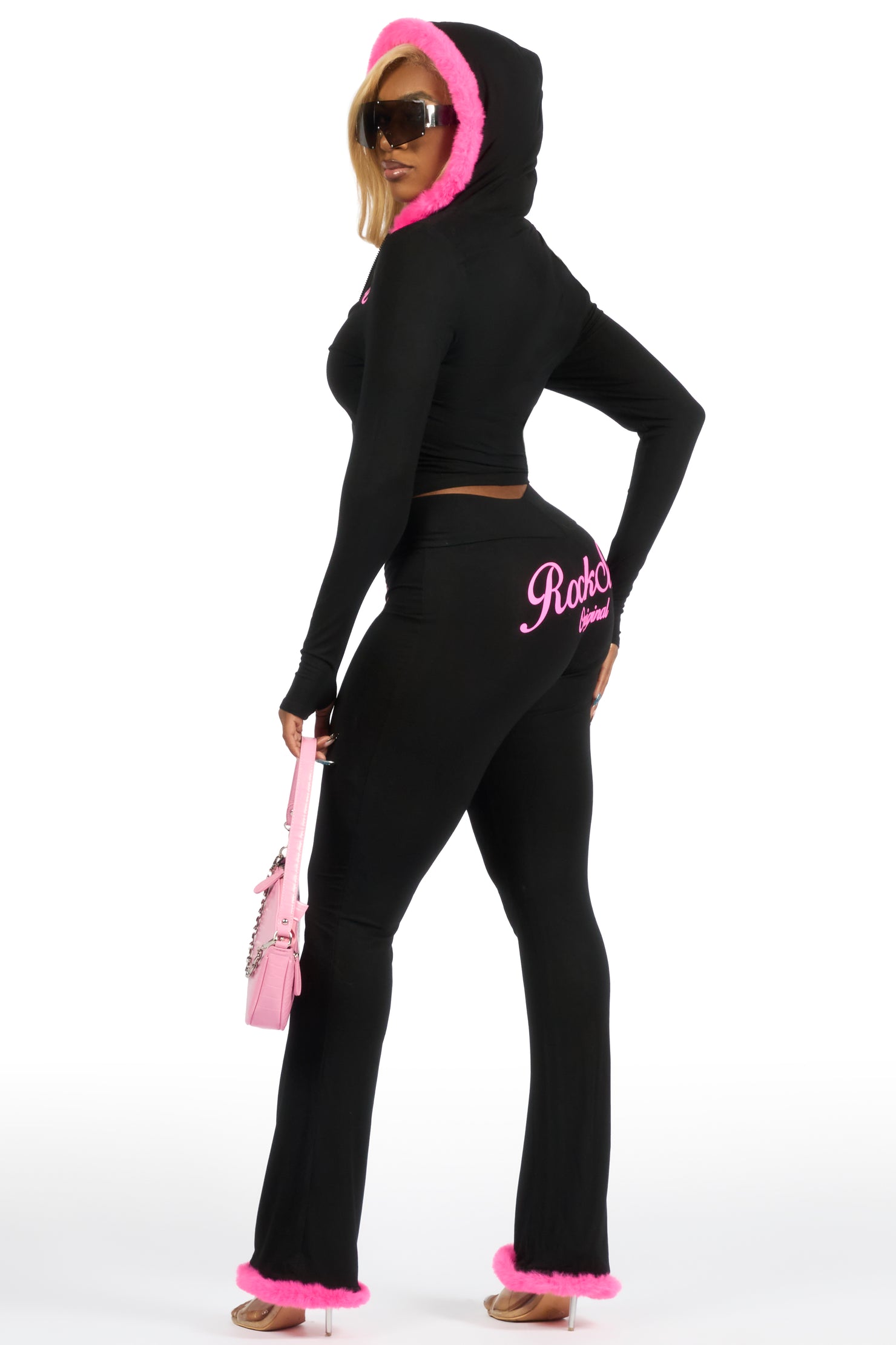 Metrie Black Lounge Track Set With Fur Trim