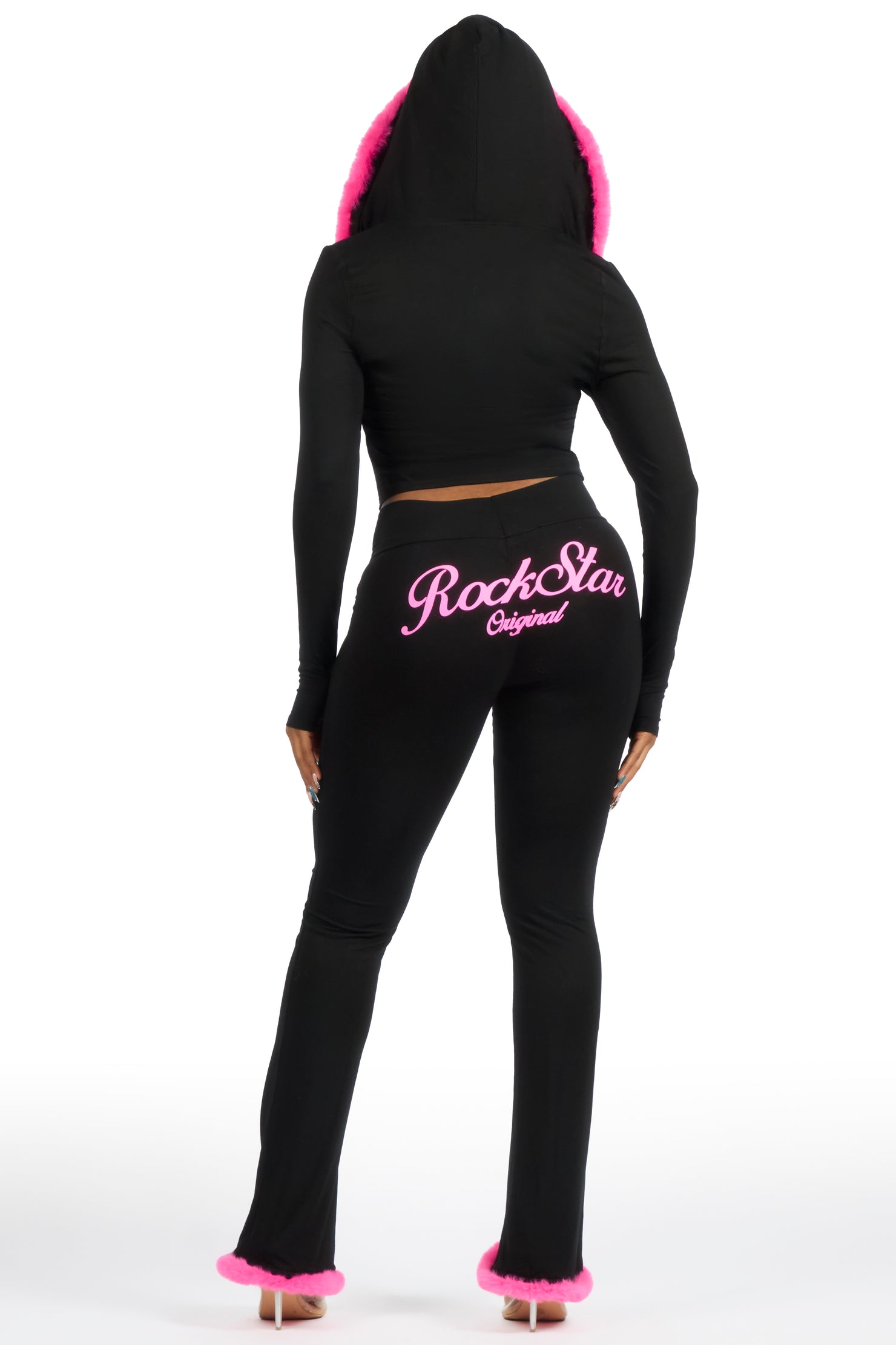 Metrie Black Lounge Track Set With Fur Trim