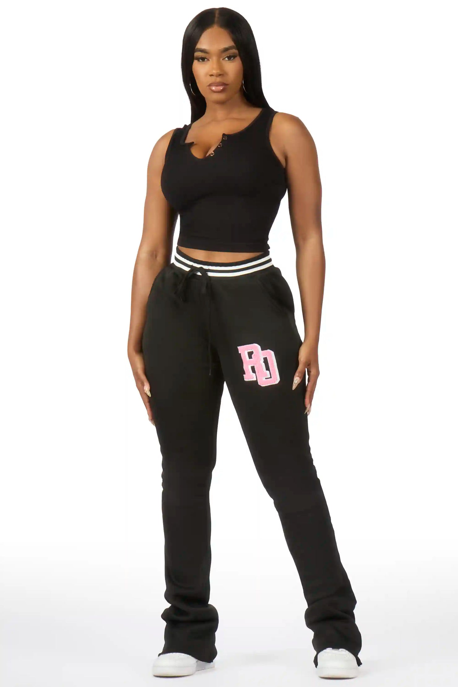 Esmeralda Black Super Stacked Track Pant
