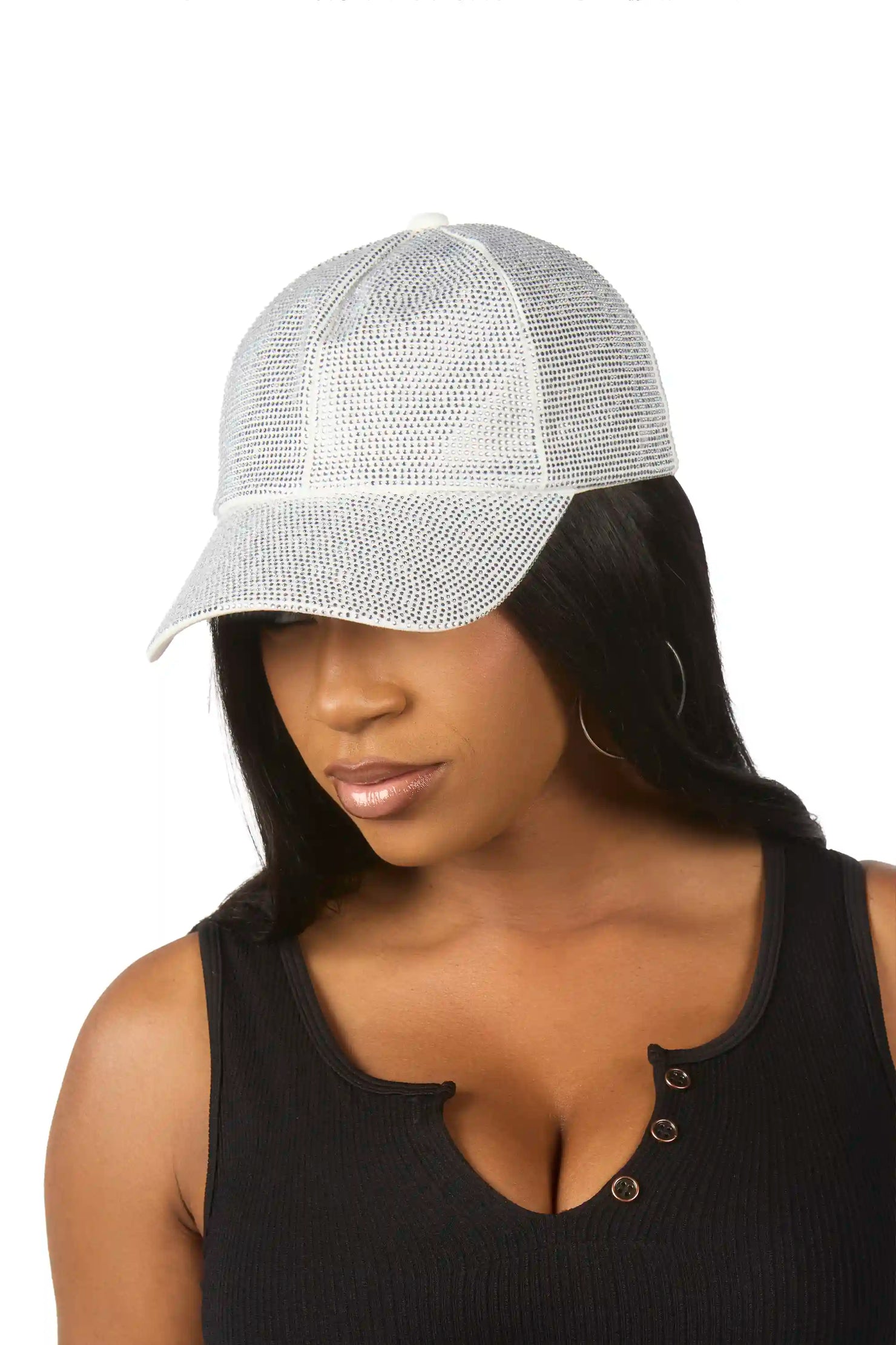 Wilamesha White Rhinestone Trucker Hat