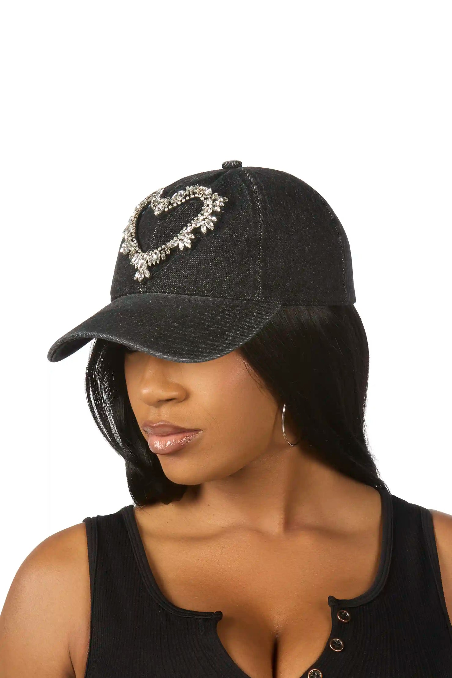 Camisha Black Rhinestone Trucker Hat