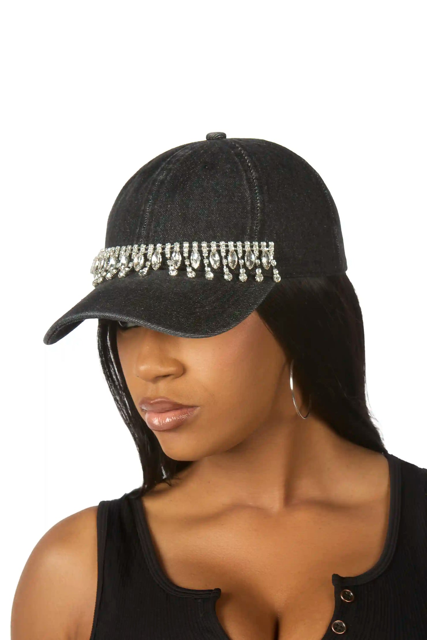 Alishaa Black Rhinestone Trucker Hat