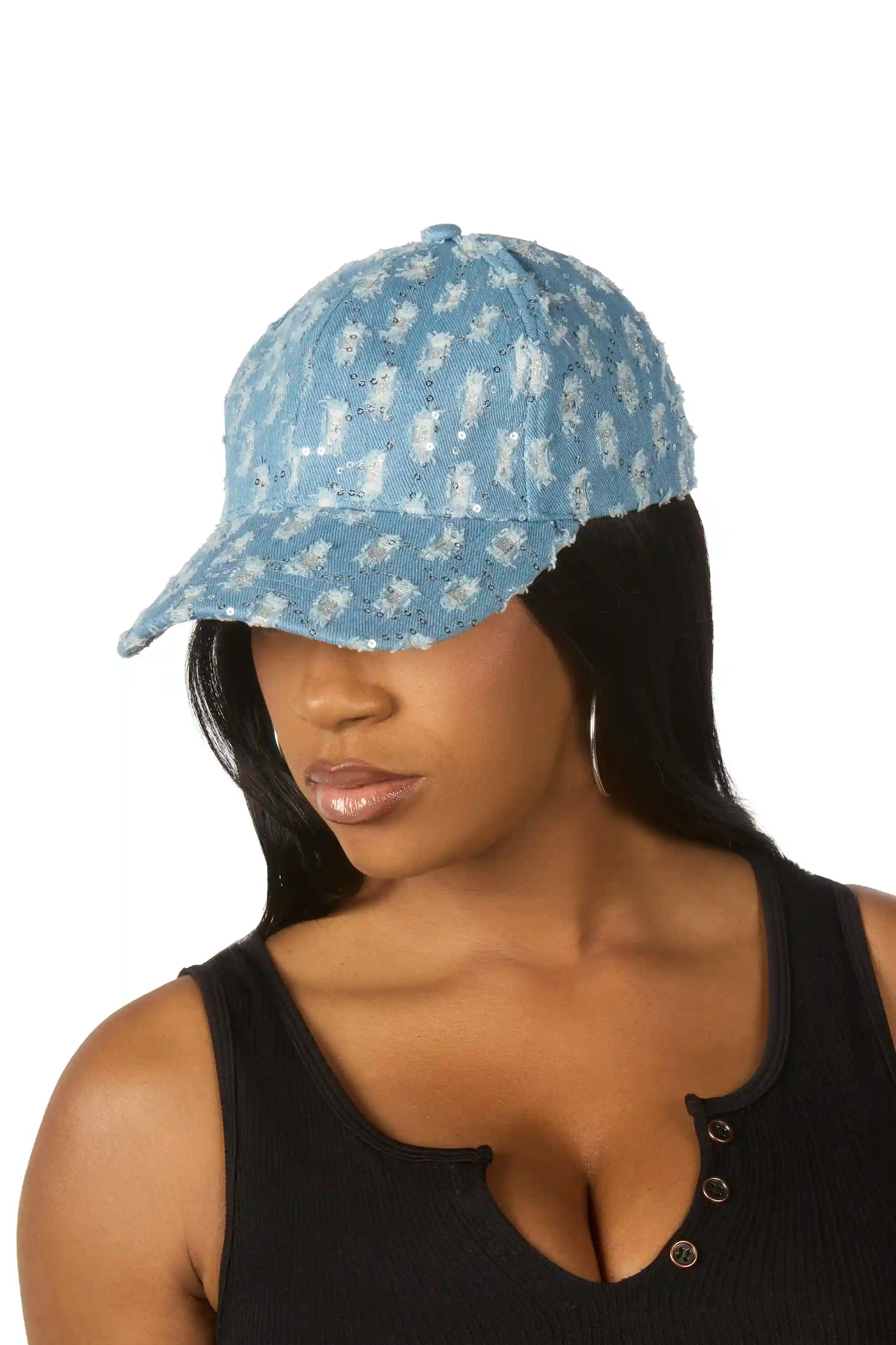Markia Light Denim Rhinestone Trucker Hat
