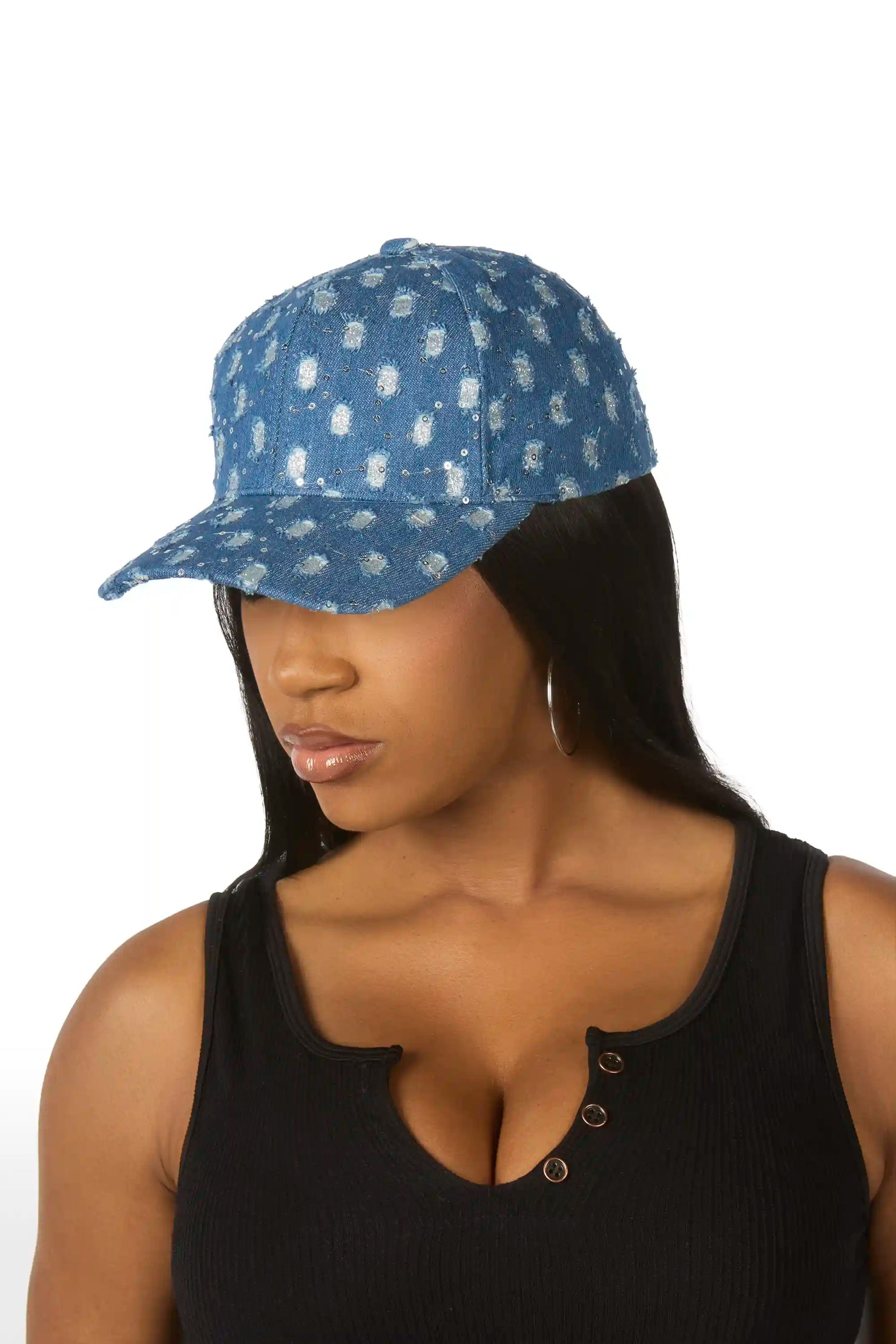 Markia Denim Blue Rhinestone Trucker Hat