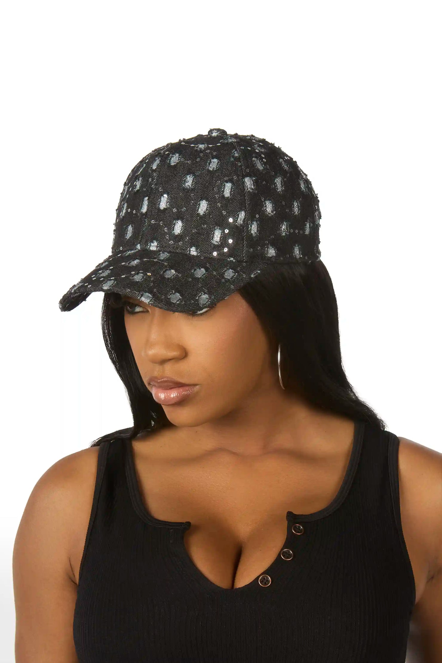 Markia Black Rhinestone Trucker Hat