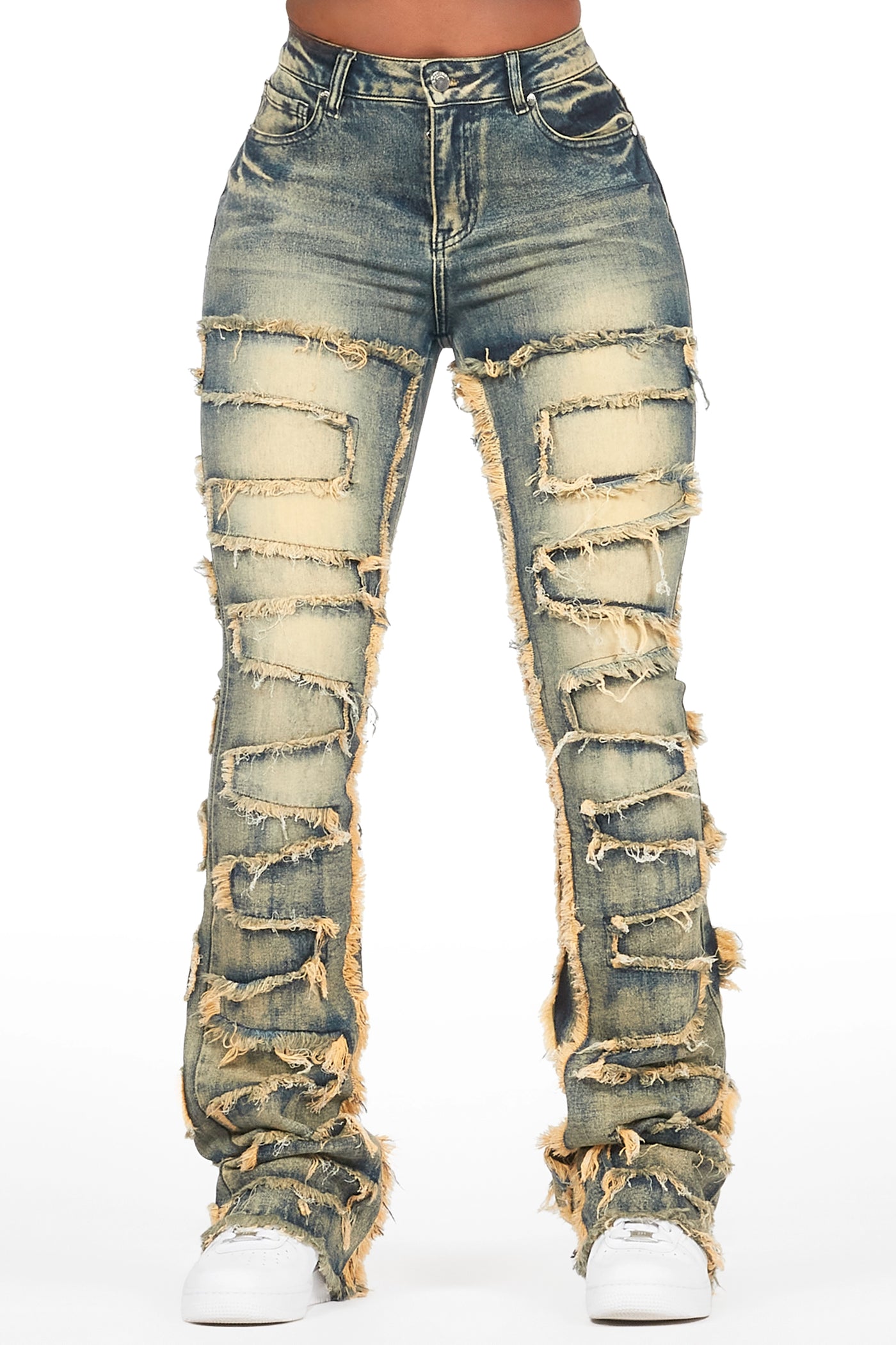 Zariyah Tinted Dark Wash Stacked Flare Jean– Rockstar Original