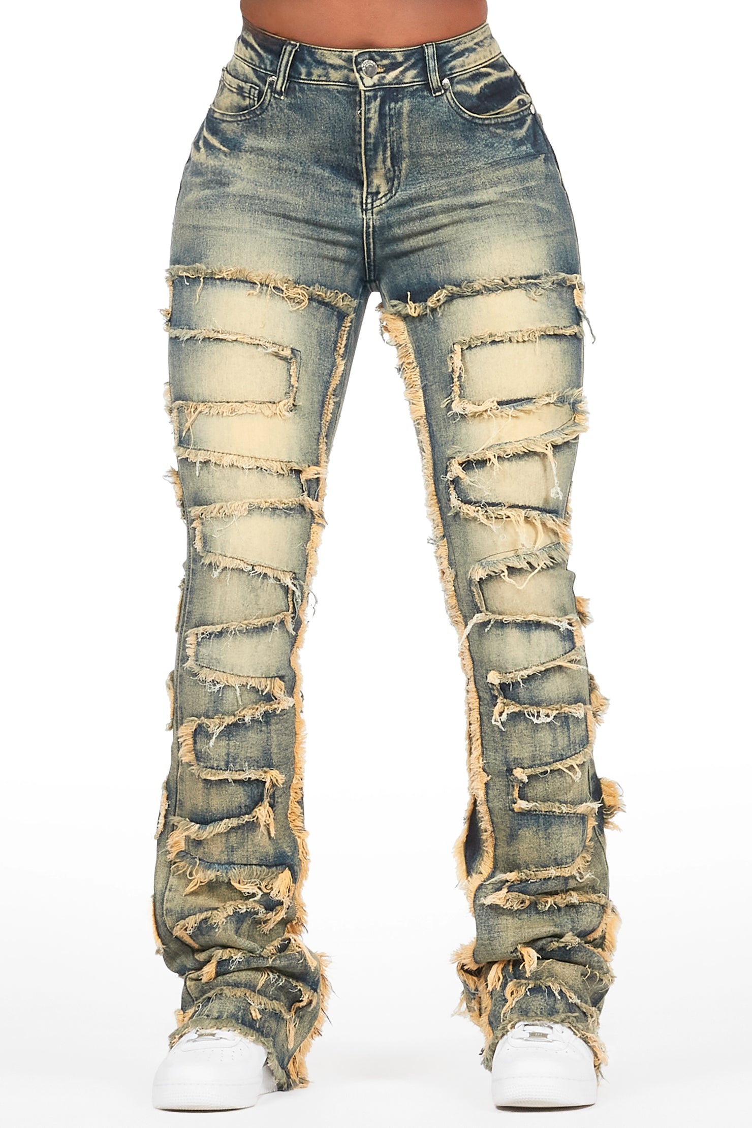 Zariyah Tinted Dark Wash Stacked Flare Jean