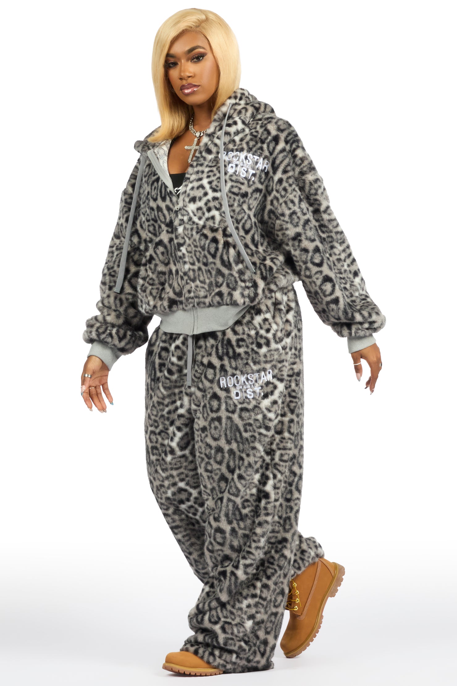 Lanika Grey Cheetah Fur Baggy Fit Track Set