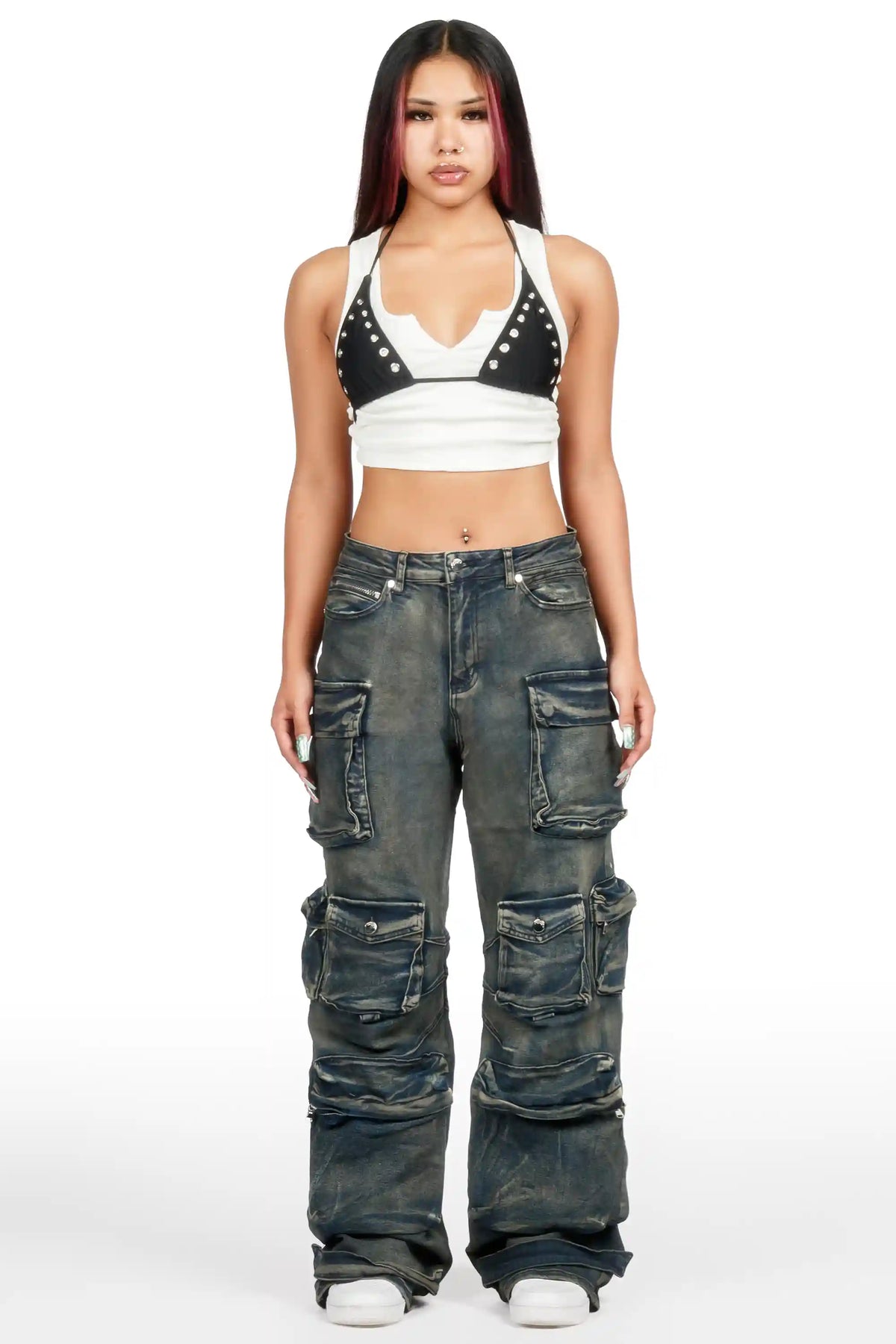 Novayah Dark Blue Baggy Cargo Jean