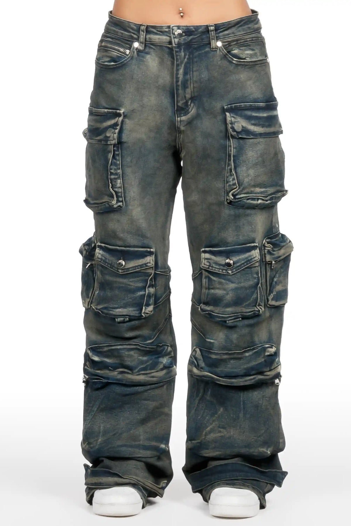 Novayah Dark Blue Baggy Cargo Jean