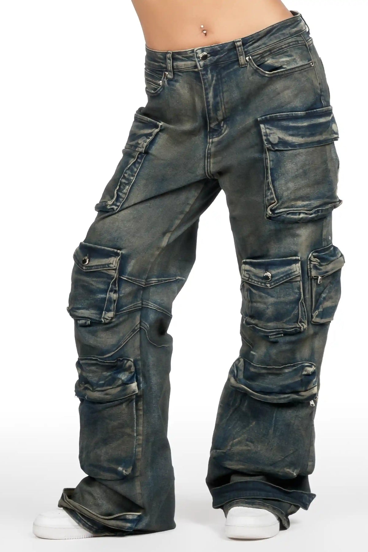 Novayah Dark Blue Baggy Cargo Jean