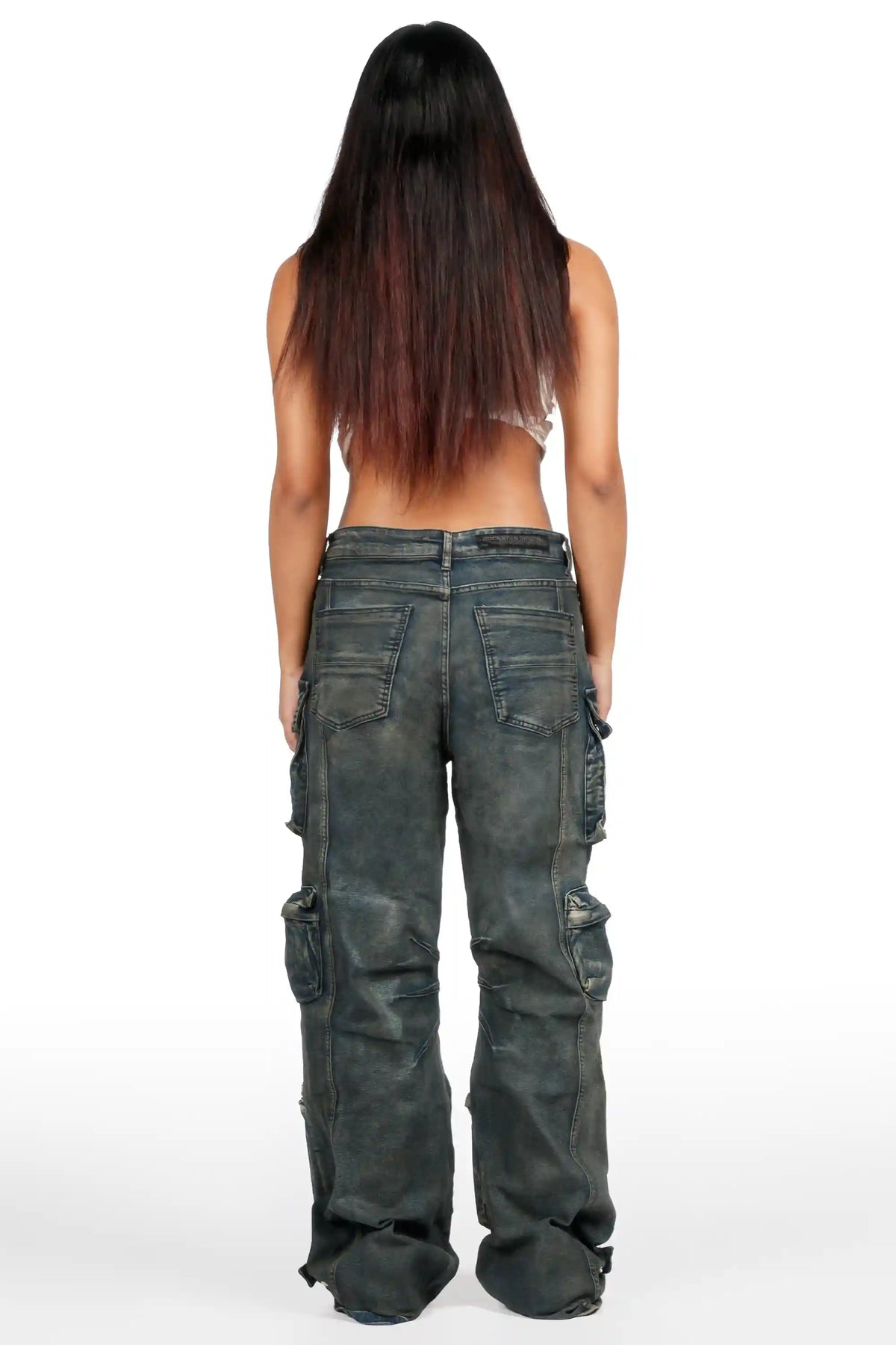 Novayah Dark Blue Baggy Cargo Jean