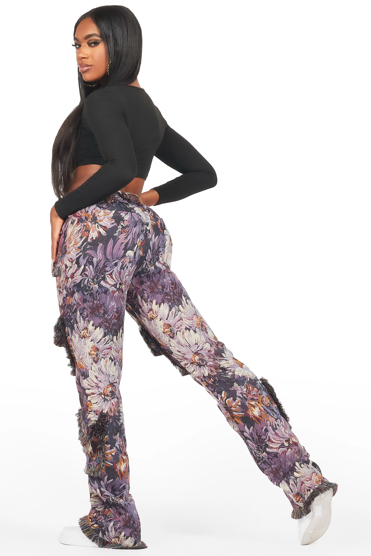 Takecia Purple Tapestry Stacked Pant