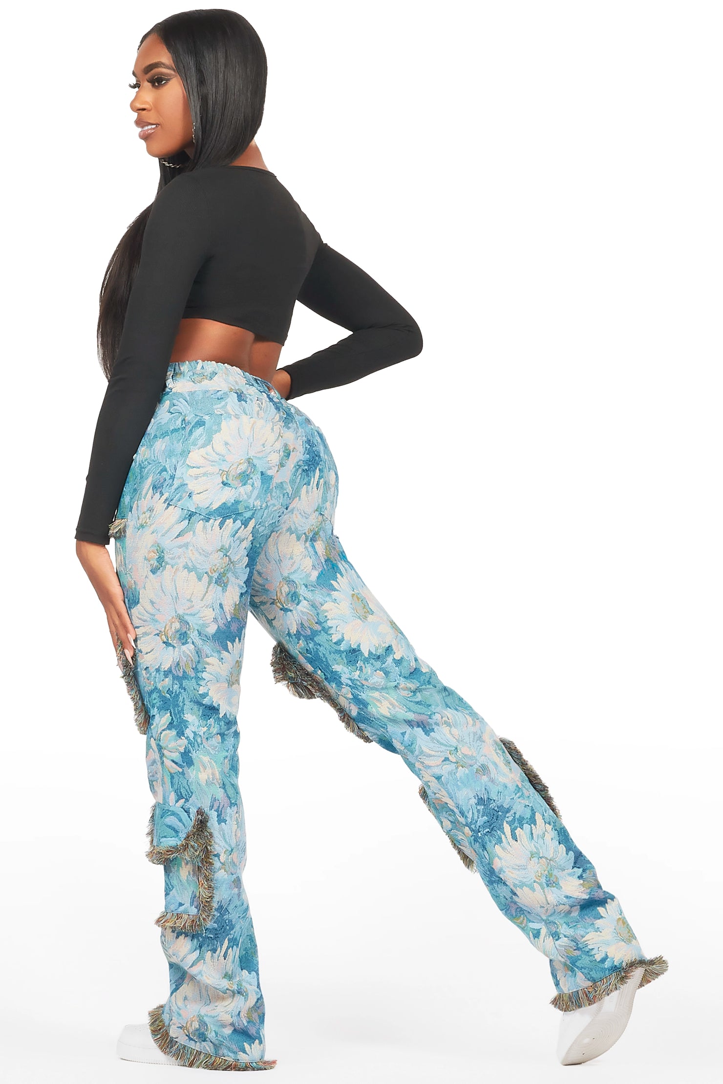 Takecia Blue Tapestry Stacked Pant