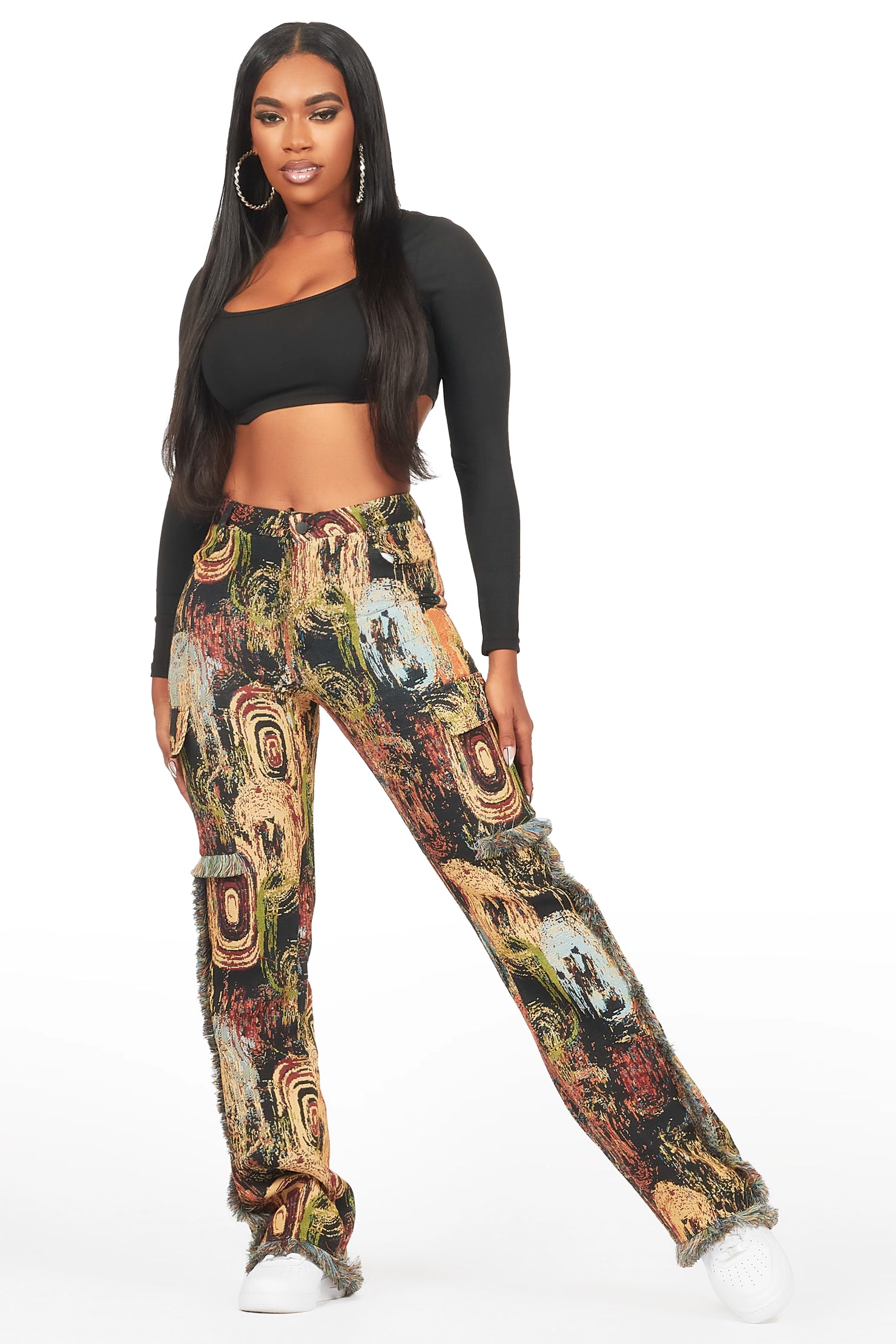 Ameera Black Tapestry Stacked Pant