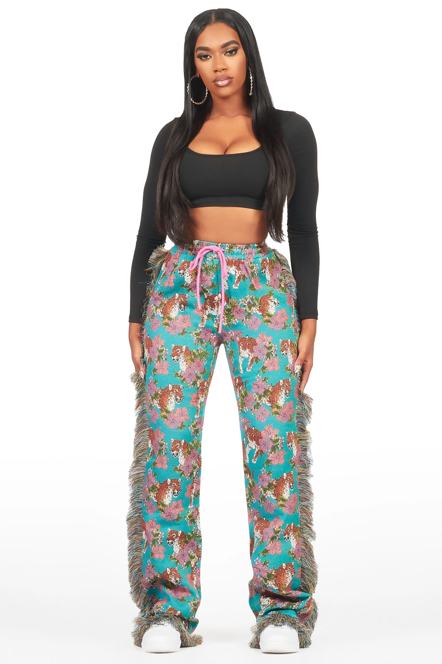 Alexsia Teal Tapestry Stacked Pant