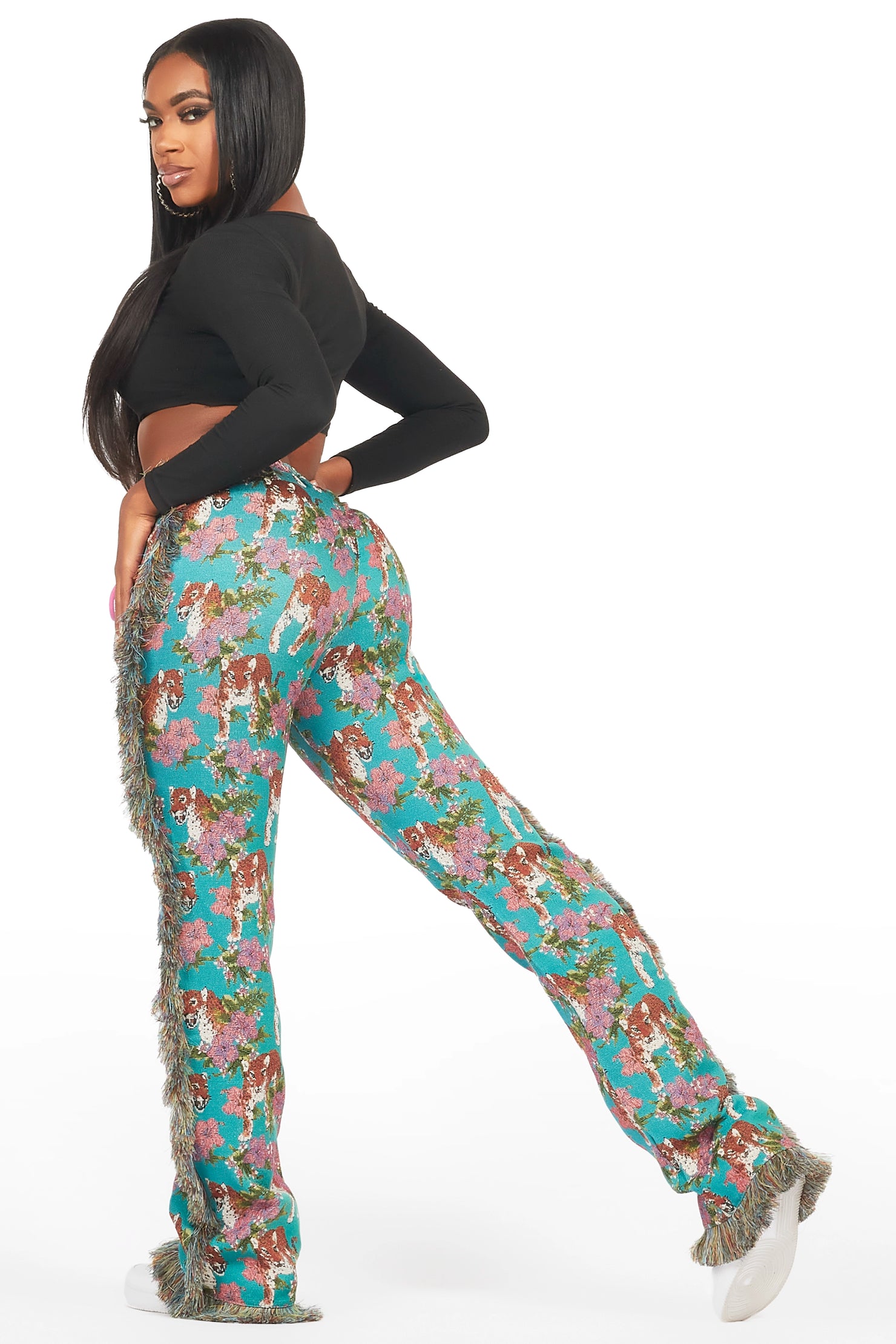 Alexsia Teal Tapestry Stacked Pant