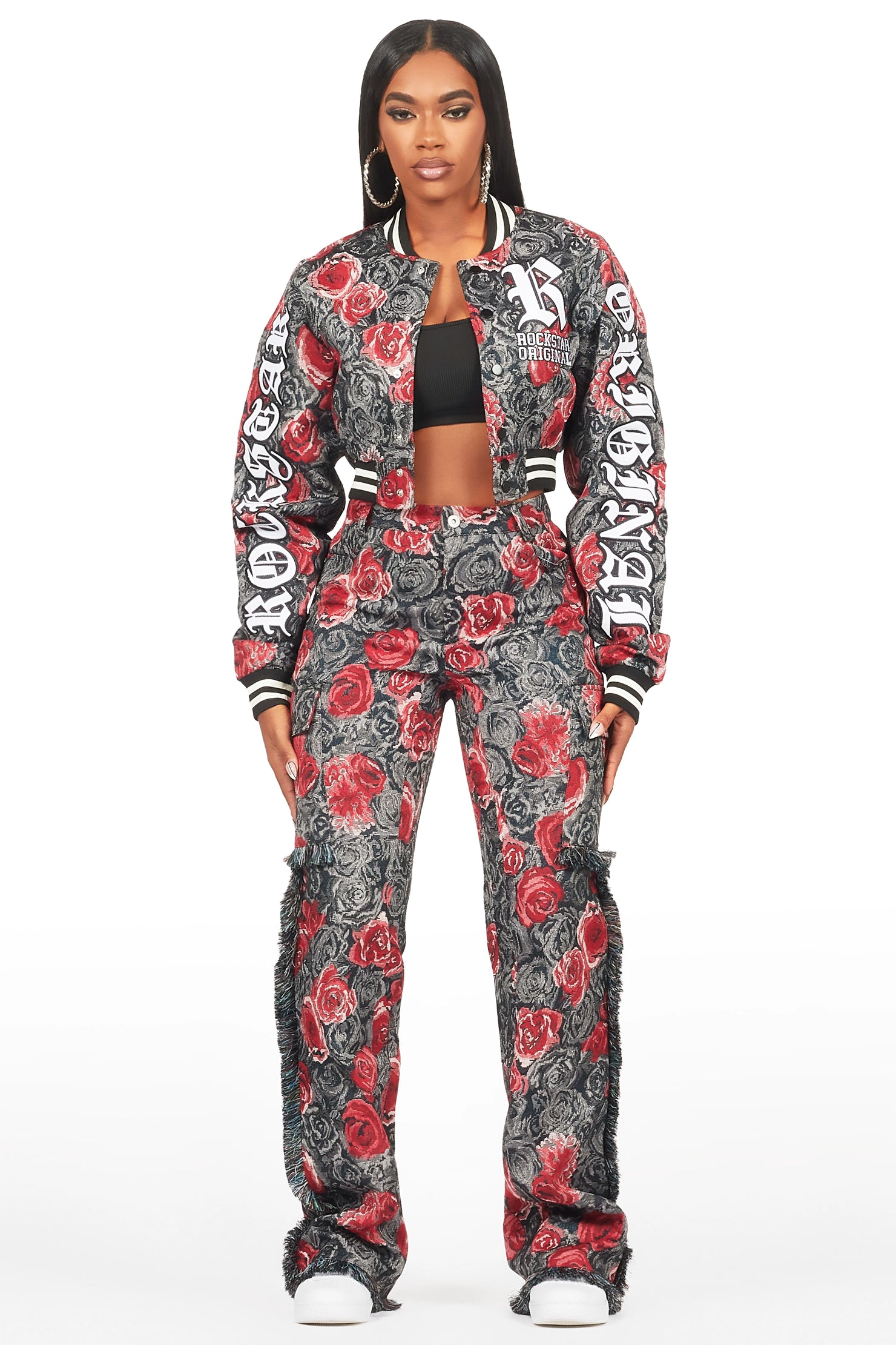 Darresha Black/Red Floral Tapestry Stacked Pant