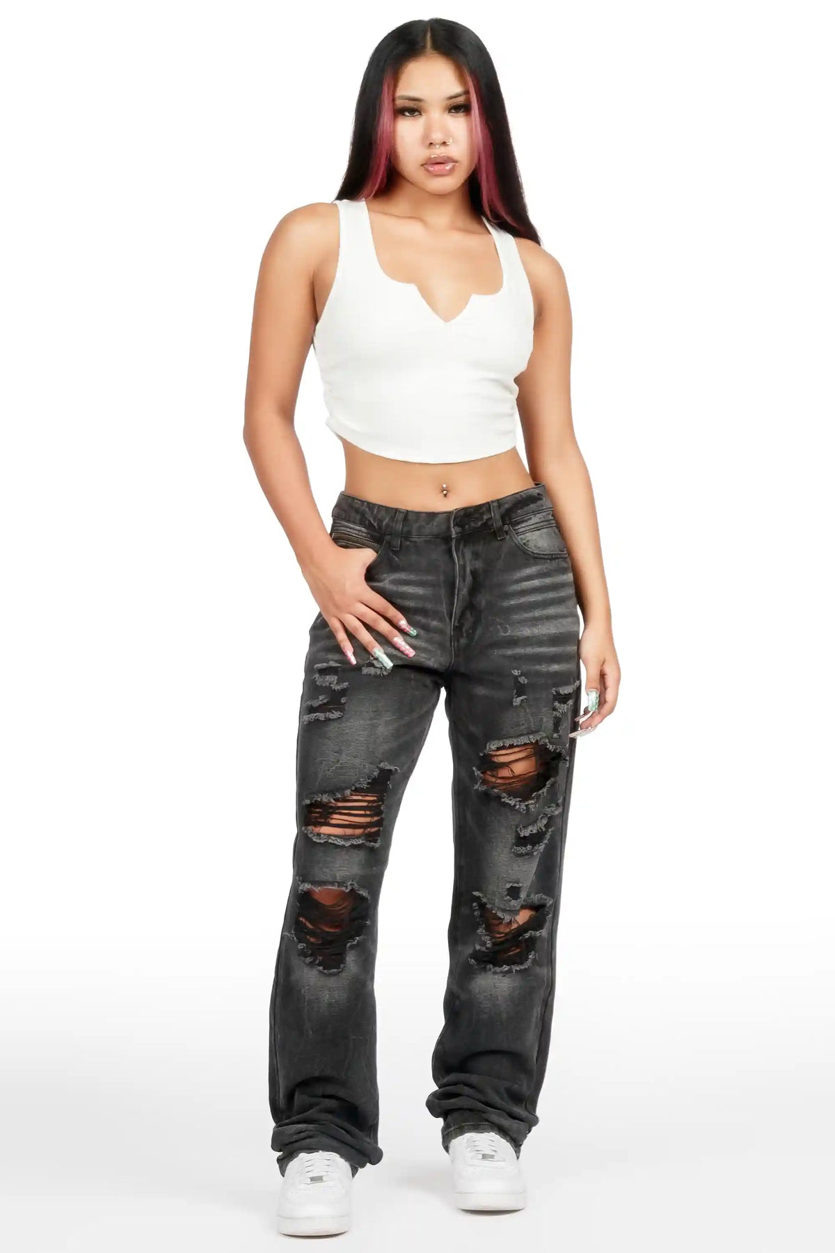Aviana Grey Baggy Fit Jean