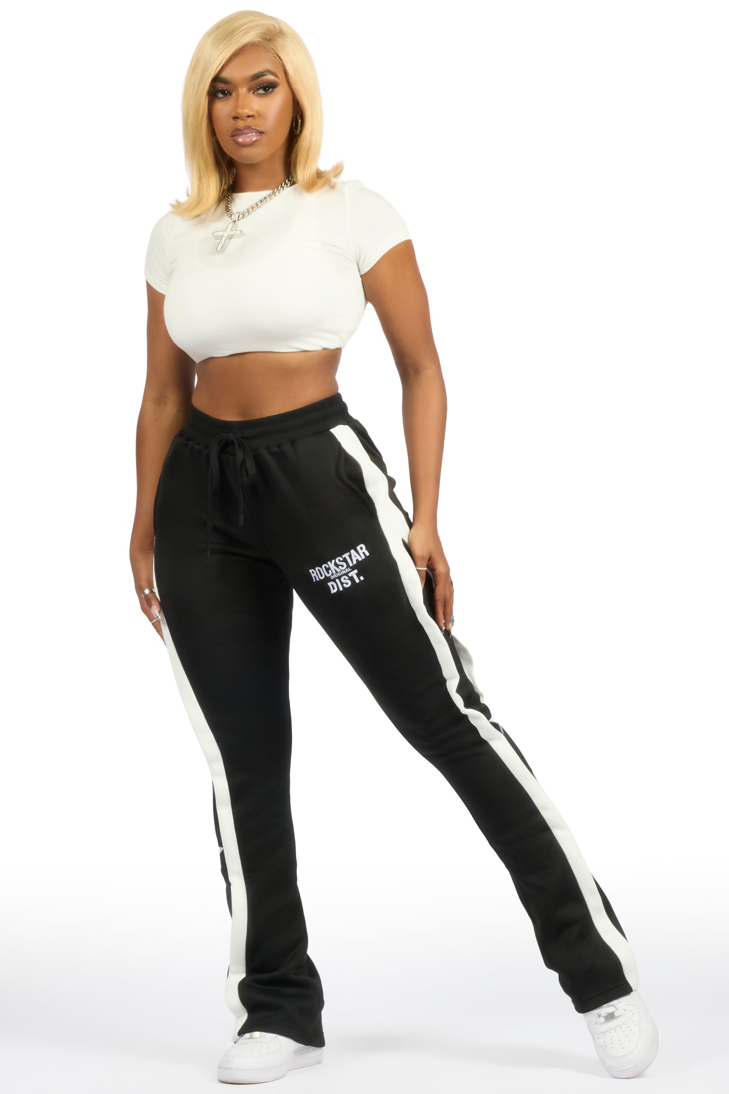 Deaunta Black Stacked Track Pant