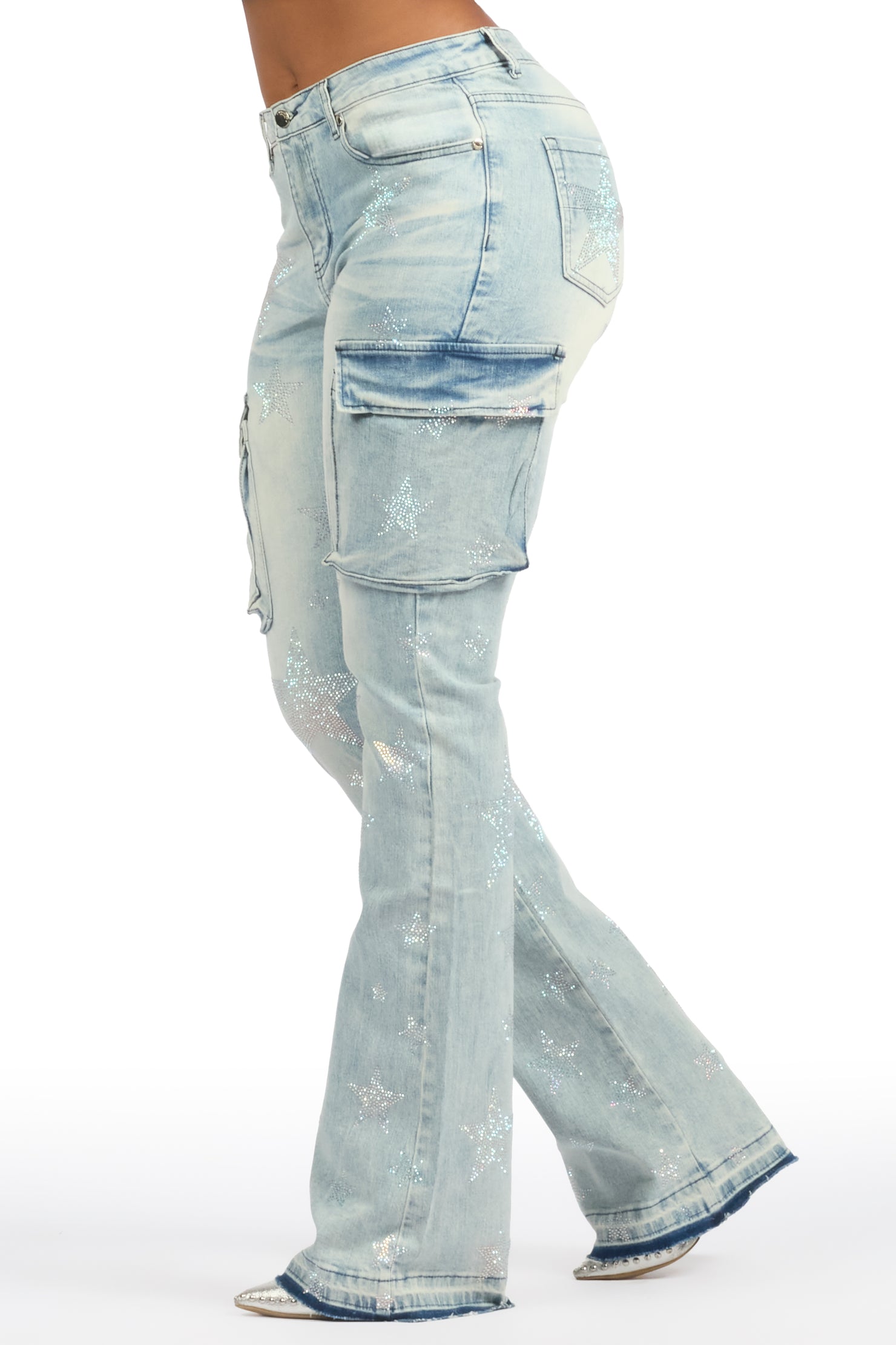Kendrica Light Wash Rhinestone Stacked Jean
