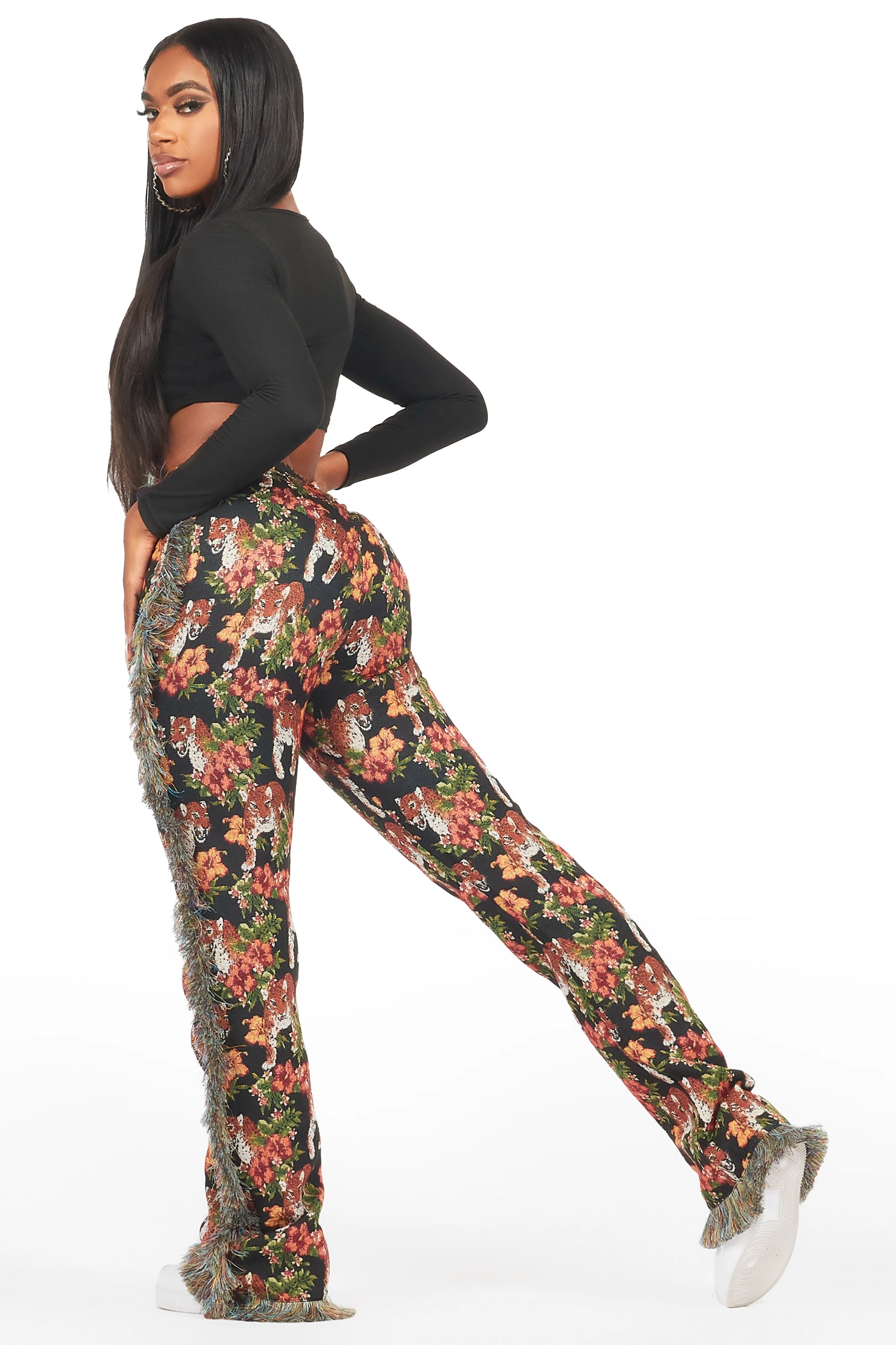 Alexsia Black Tapestry Stacked Pant