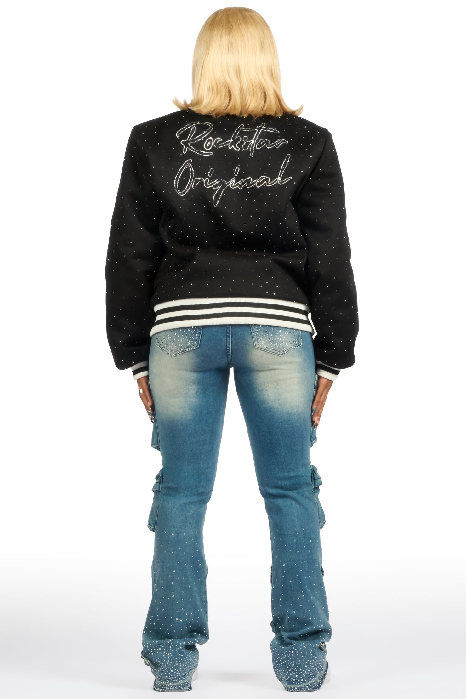 Alonza Black Rhinestone Varsity Jacket