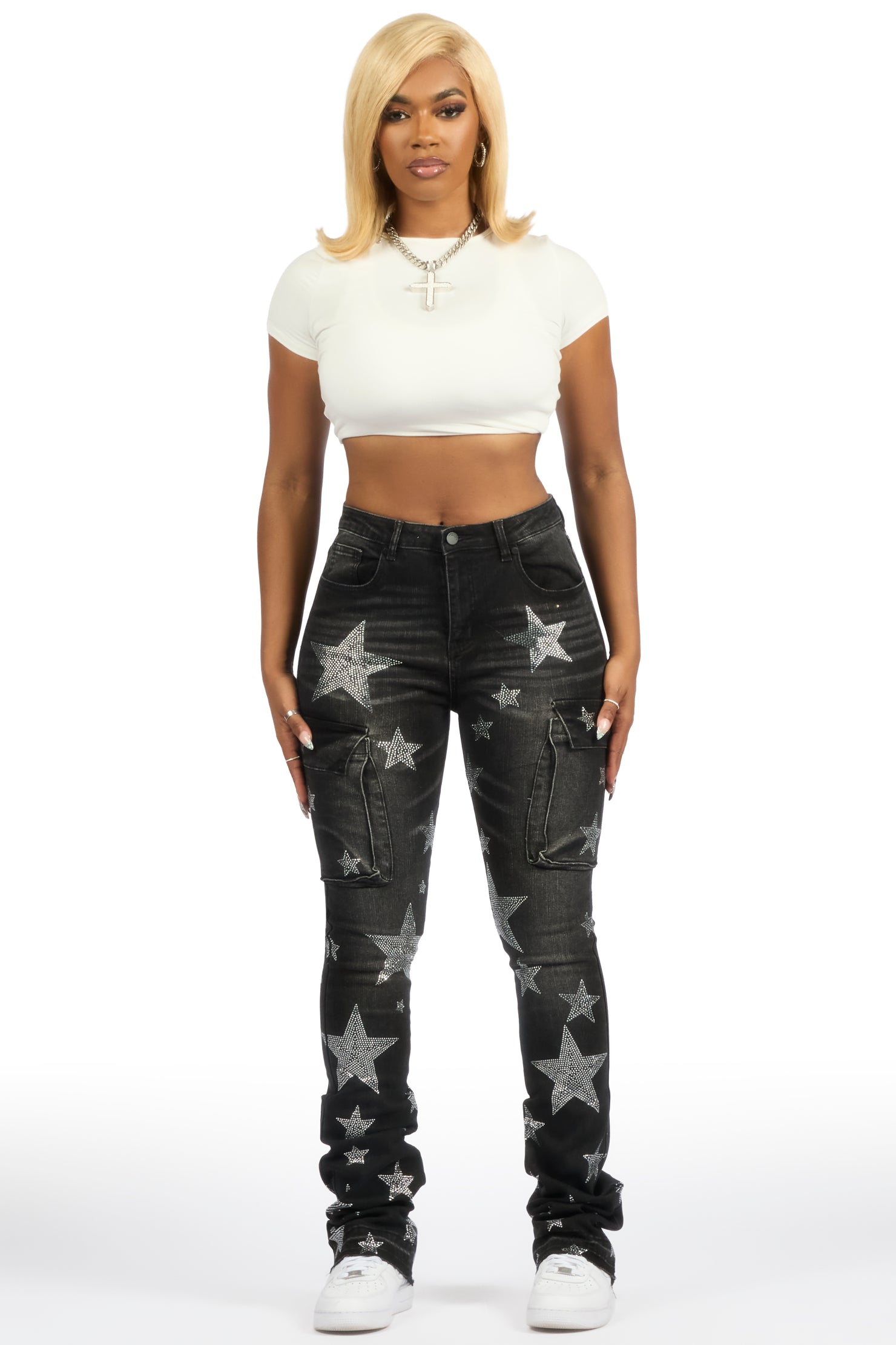 Kendrica Black Rhinestone Stacked Jean