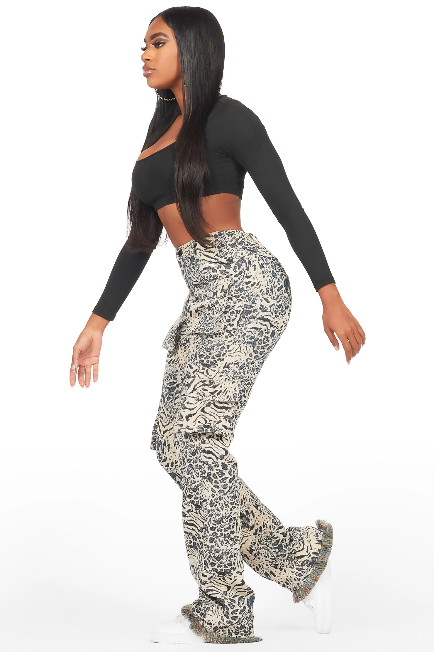 Tonya Black/White Tapestry Stacked Pant