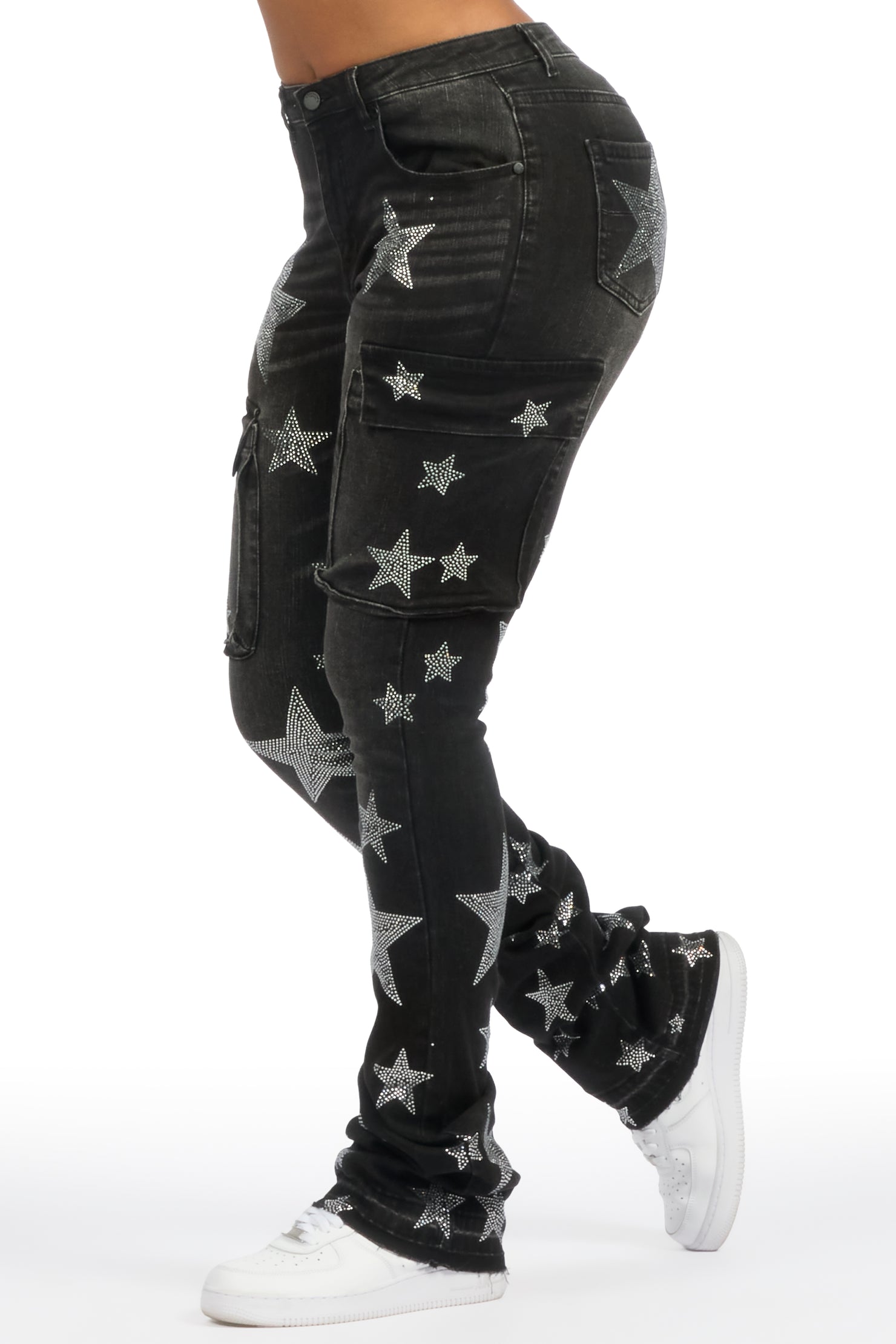 Kendrica Black Rhinestone Stacked Jean