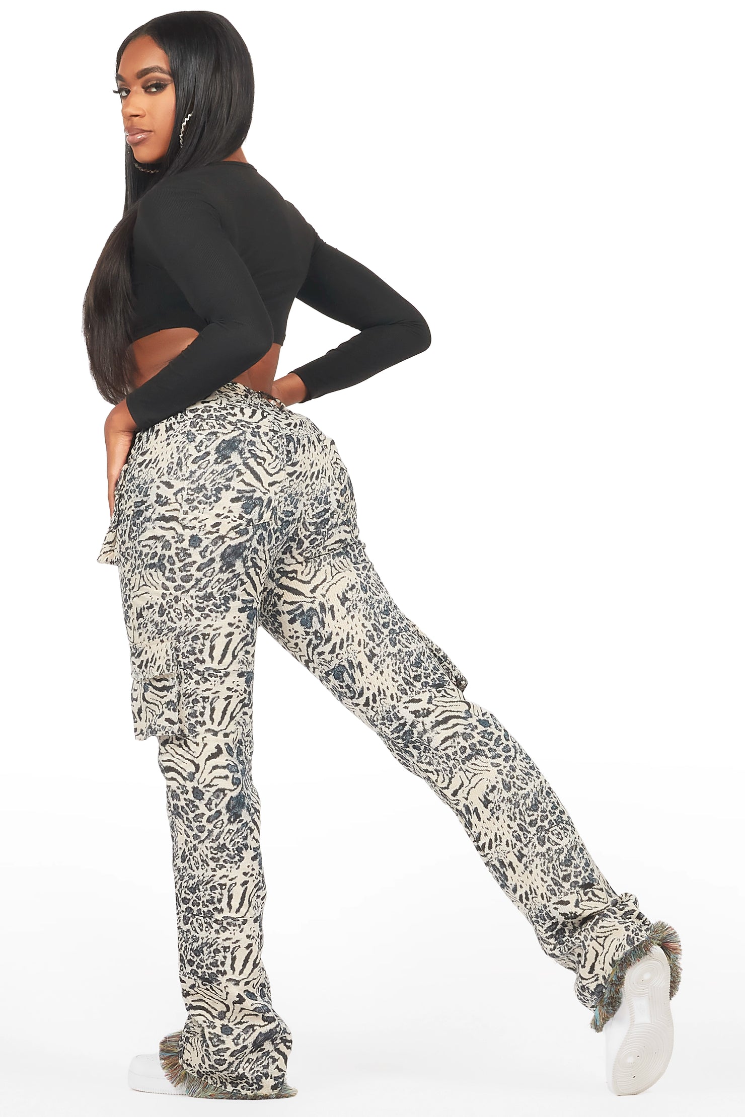 Tonya Black/White Tapestry Stacked Pant