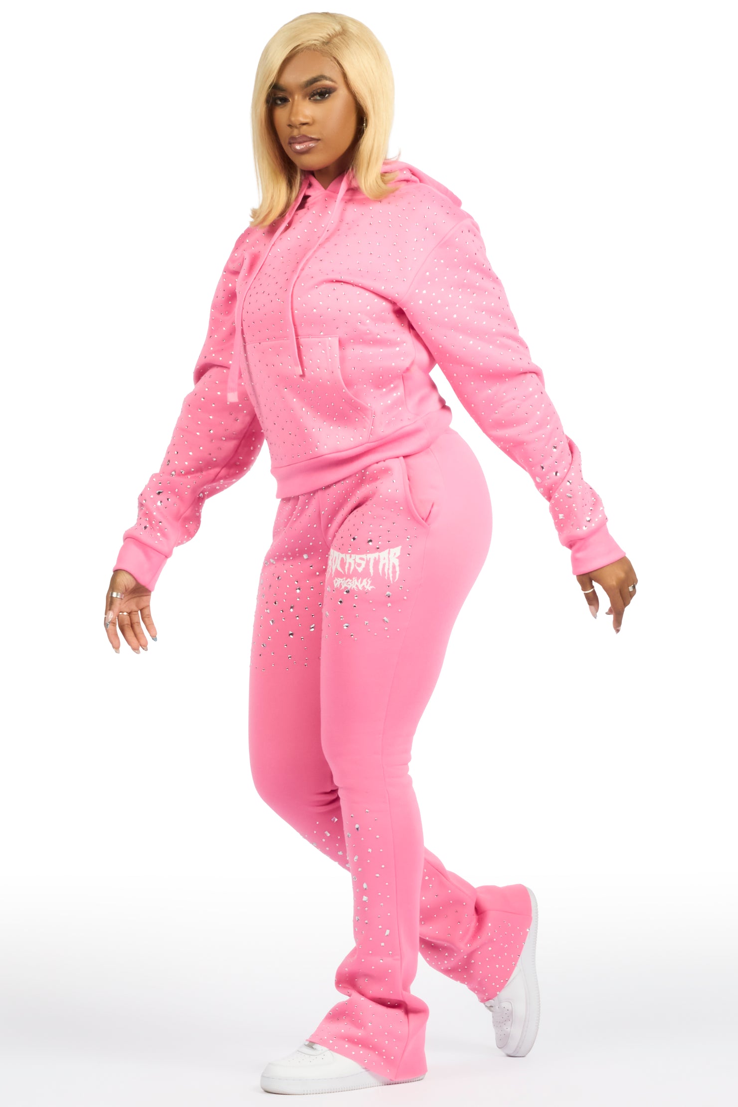 Porsha Pink Rhinestone Stacked Track Set