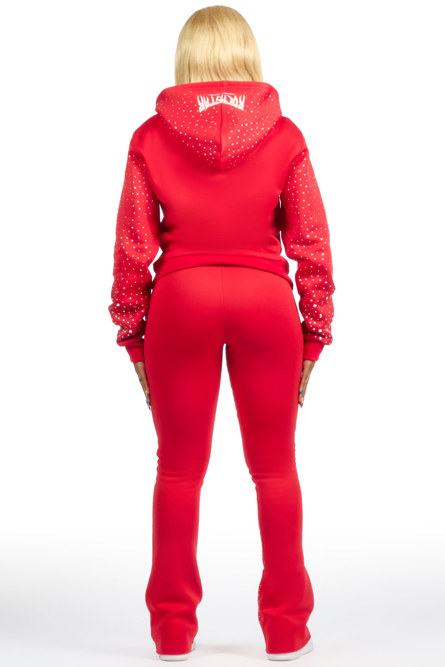 Porsha Red Rhinestone Stacked Track Set