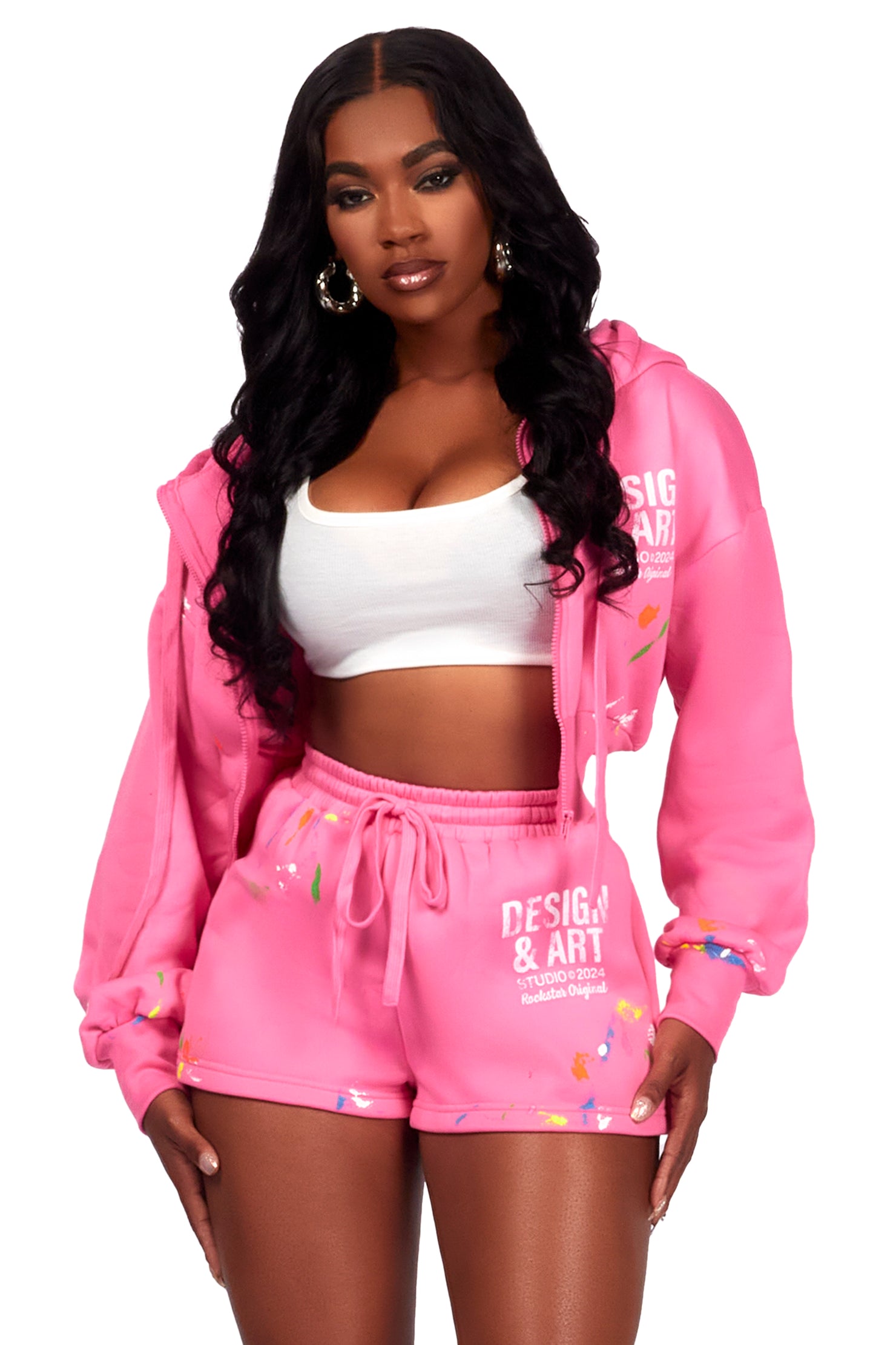 Kristiane Bubblegum Pink Zip Up Short Set