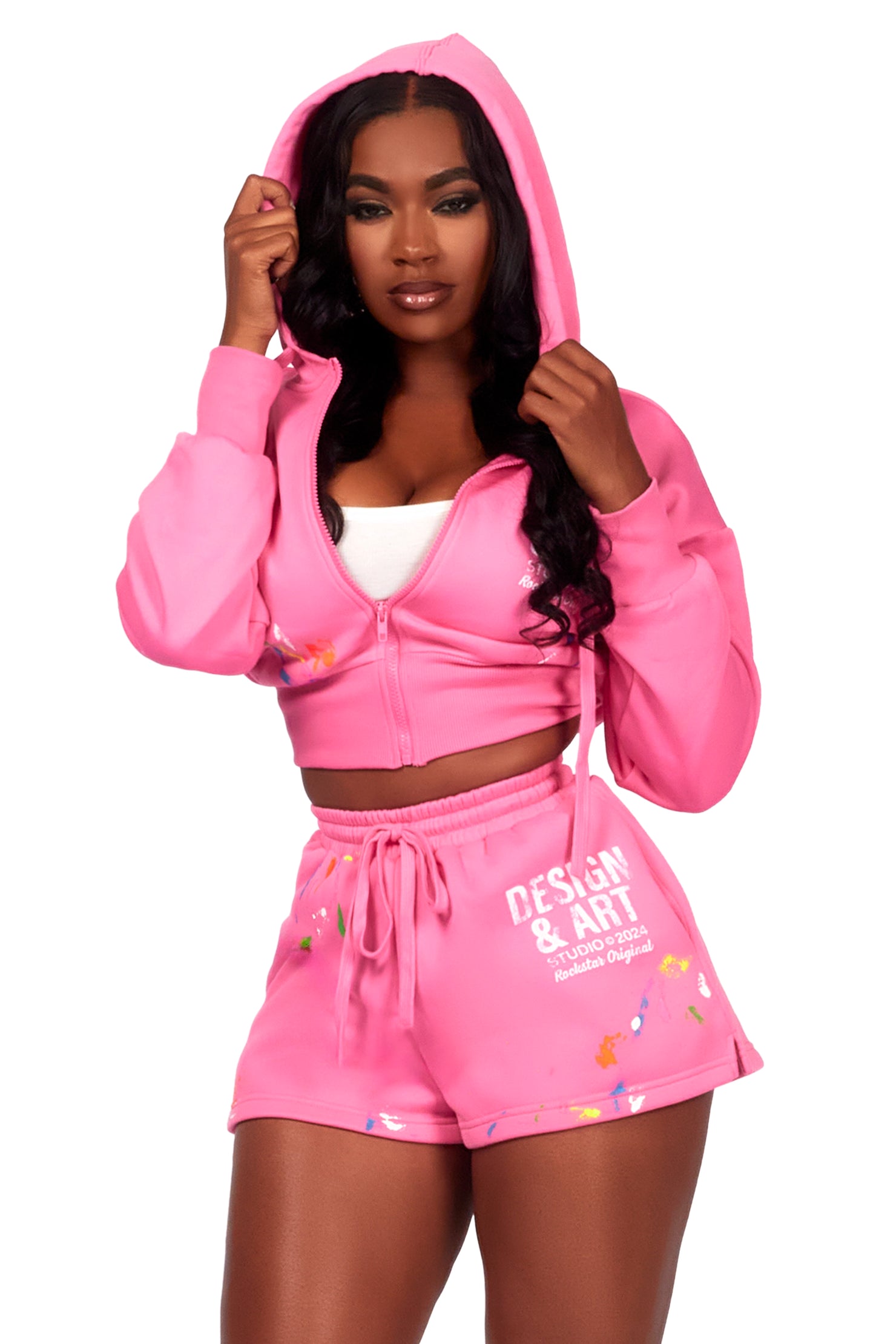 Kristiane Bubblegum Pink Zip Up Short Set