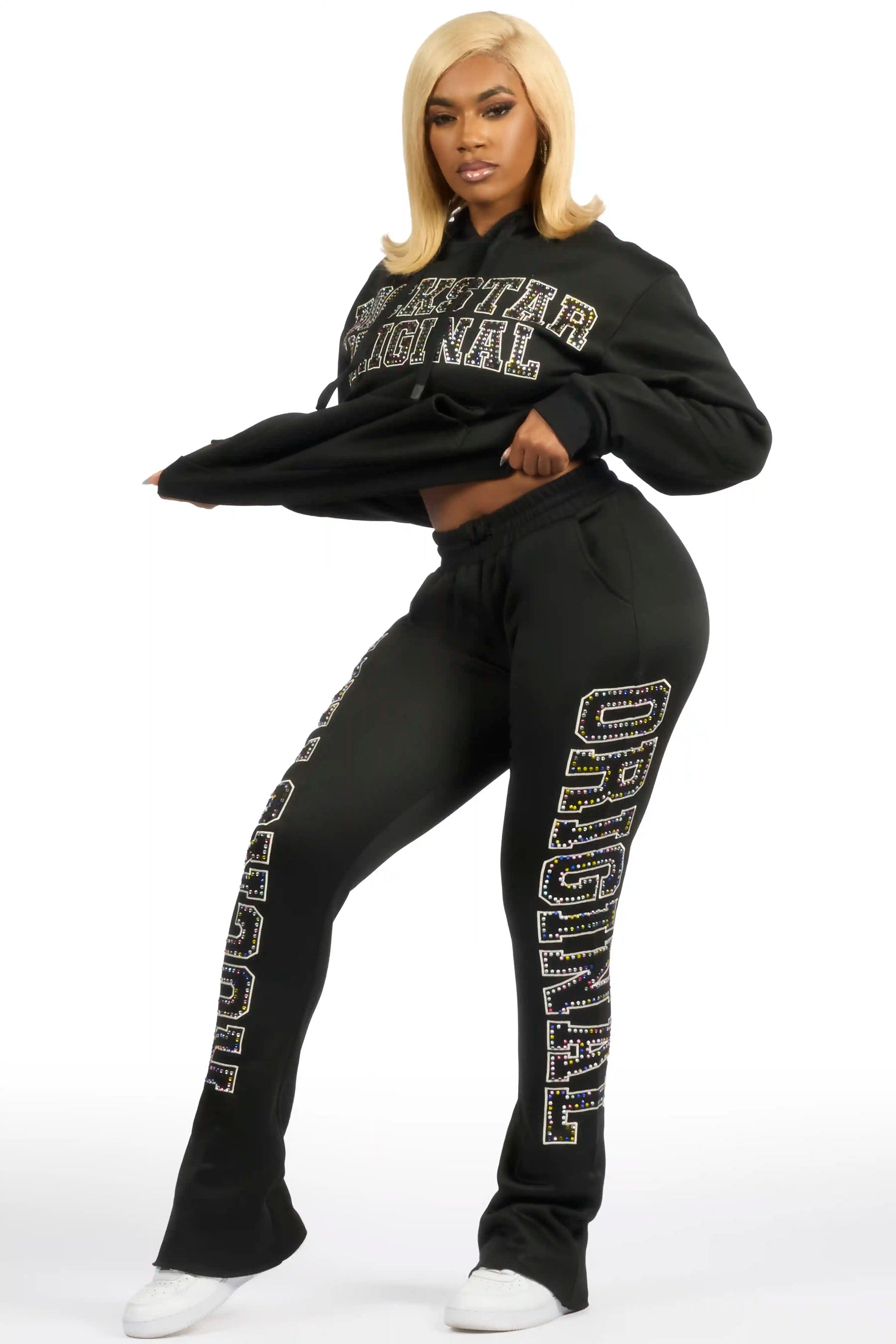 Quianna Black Rhinestone Stacked Track Set