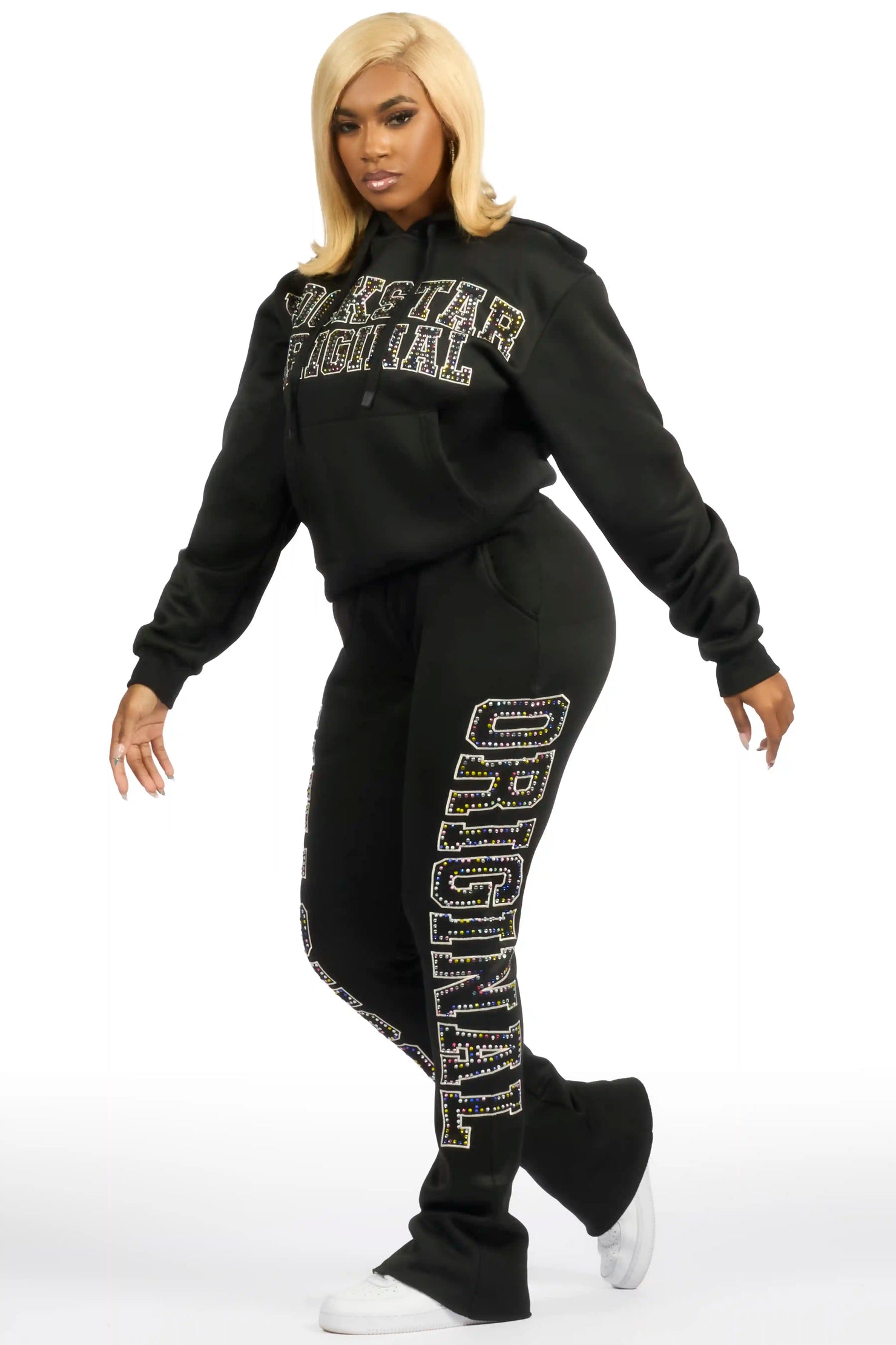 Quianna Black Rhinestone Stacked Track Set