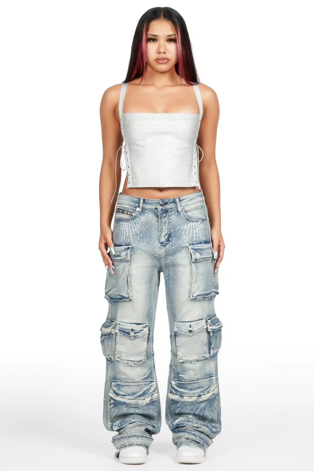 Kamora Light Blue Rhinestone Baggy Fit Jean