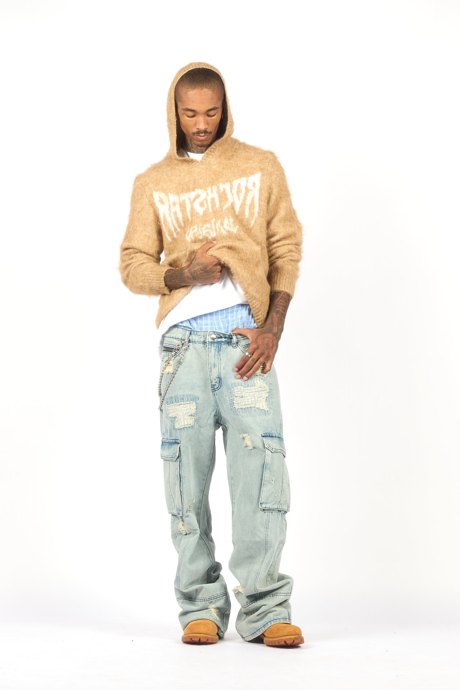 Andros Reflected Beige Graphic Knitted Hoodie