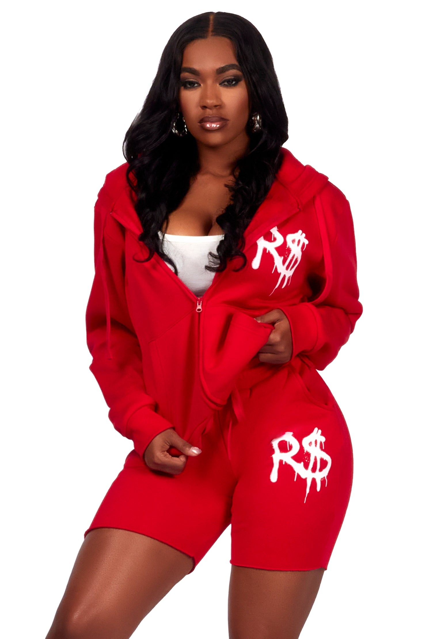 Passion Red Zip Up Short Set
