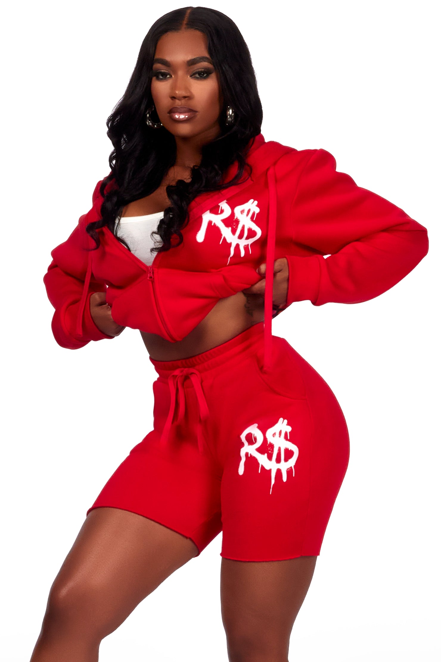 Passion Red Zip Up Short Set