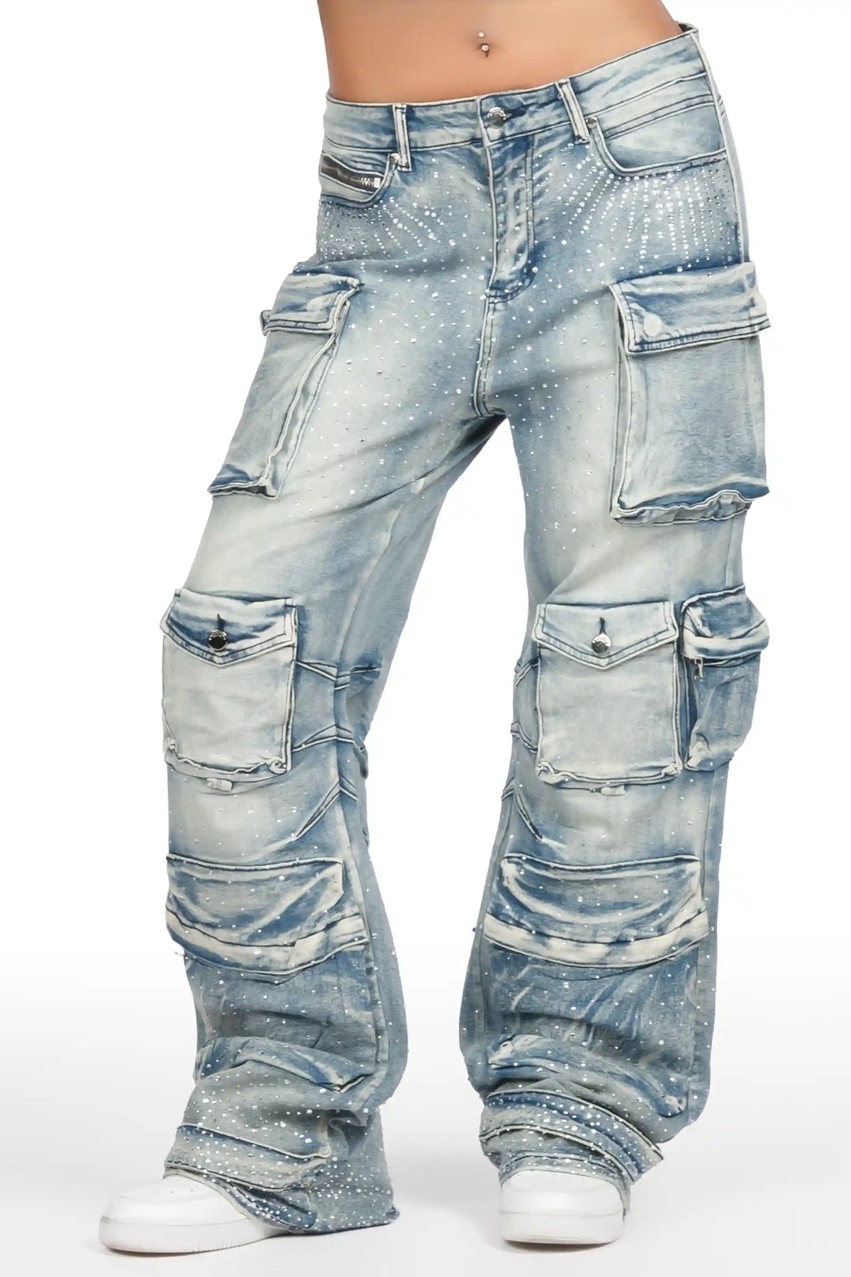 Kamora Light Blue Rhinestone Baggy Fit Jean