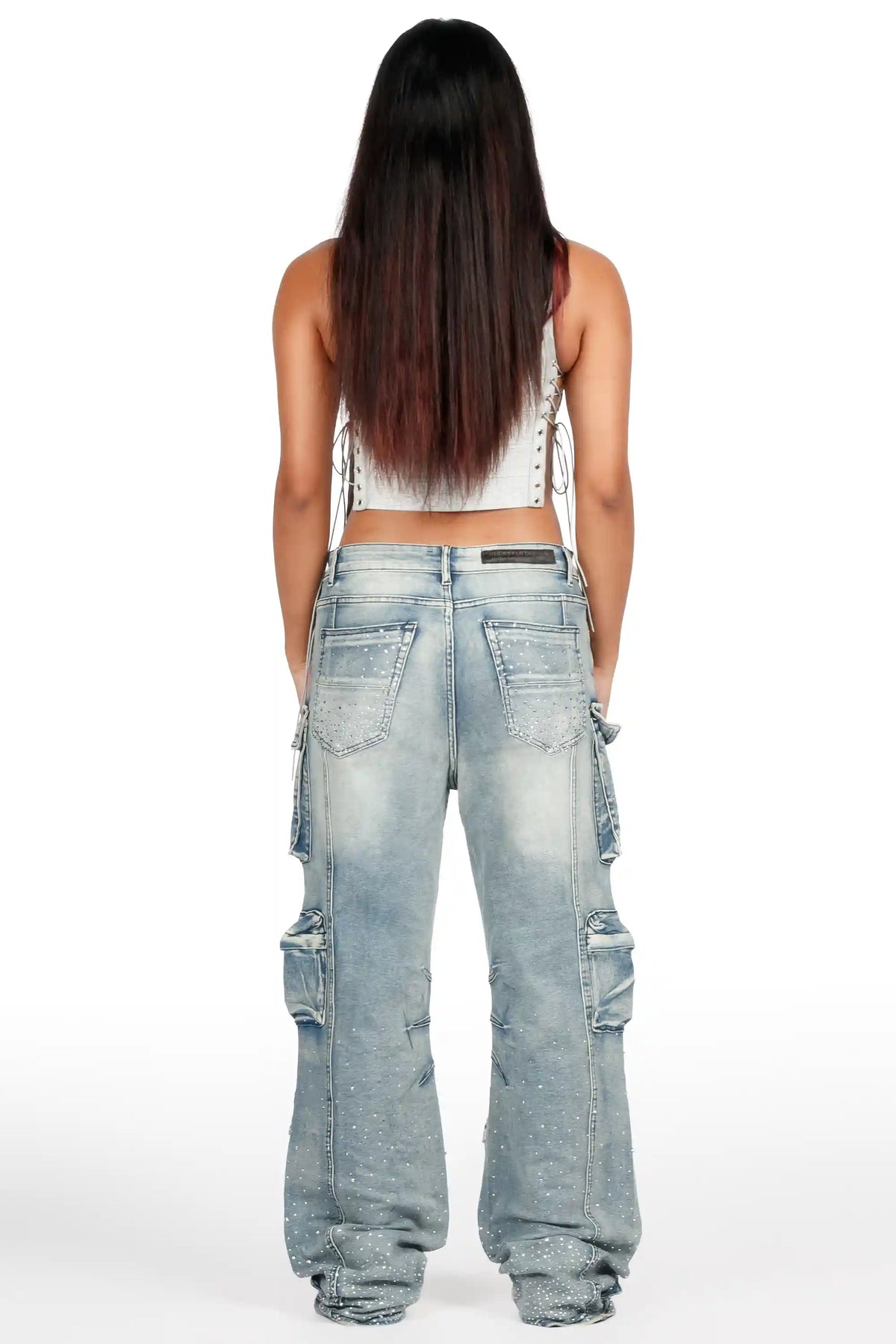 Kamora Light Blue Rhinestone Baggy Fit Jean