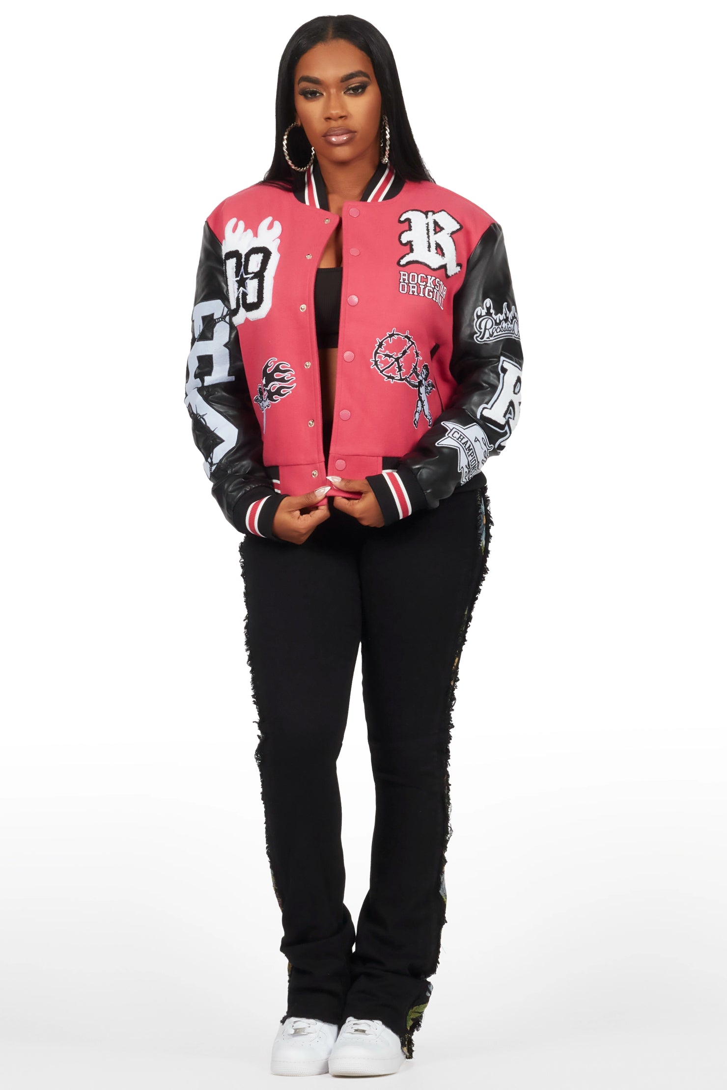 Sharray Fuchsia Oversized Varsity Jacket