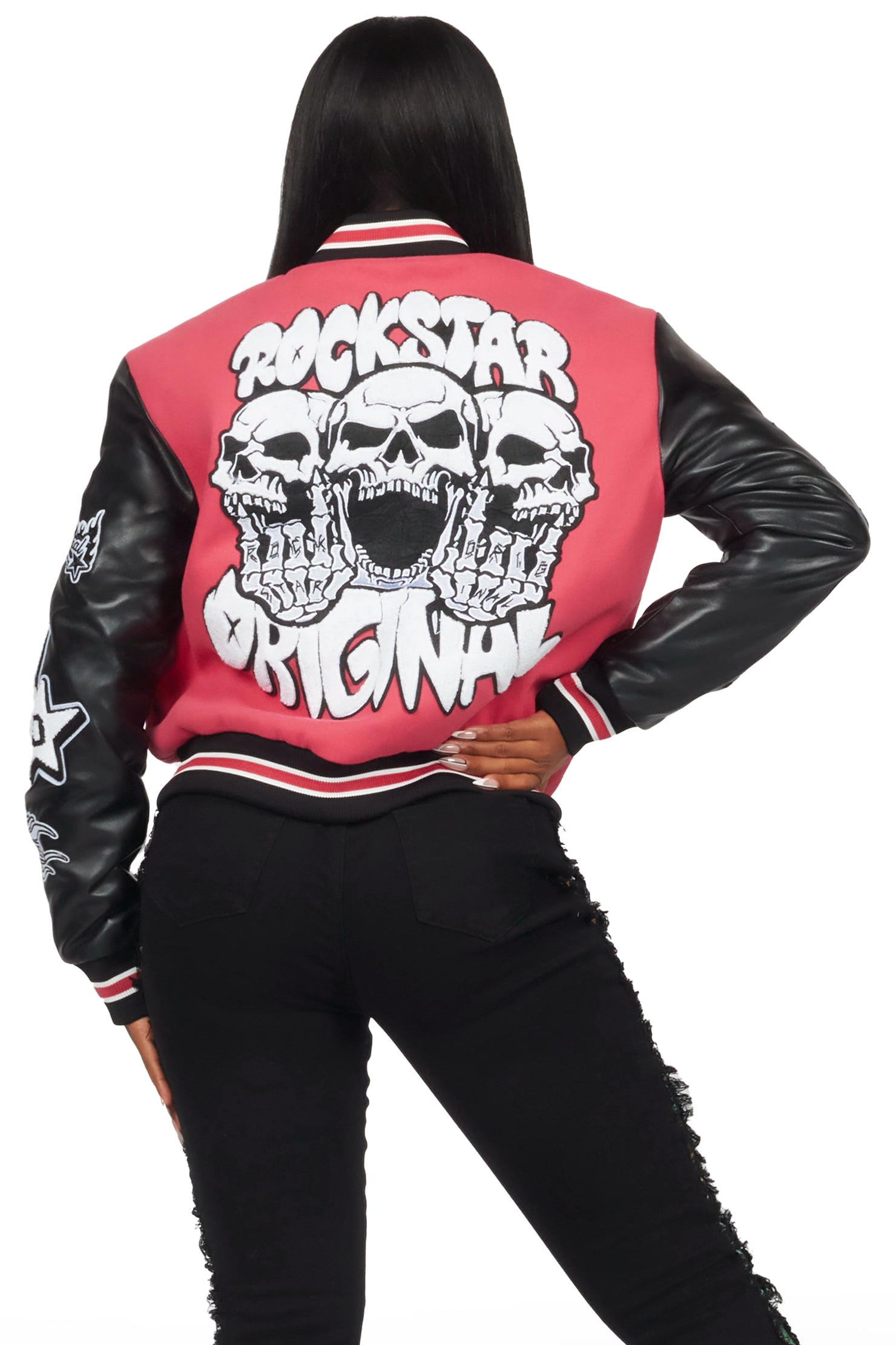 Sharray Fuchsia Oversized Varsity Jacket