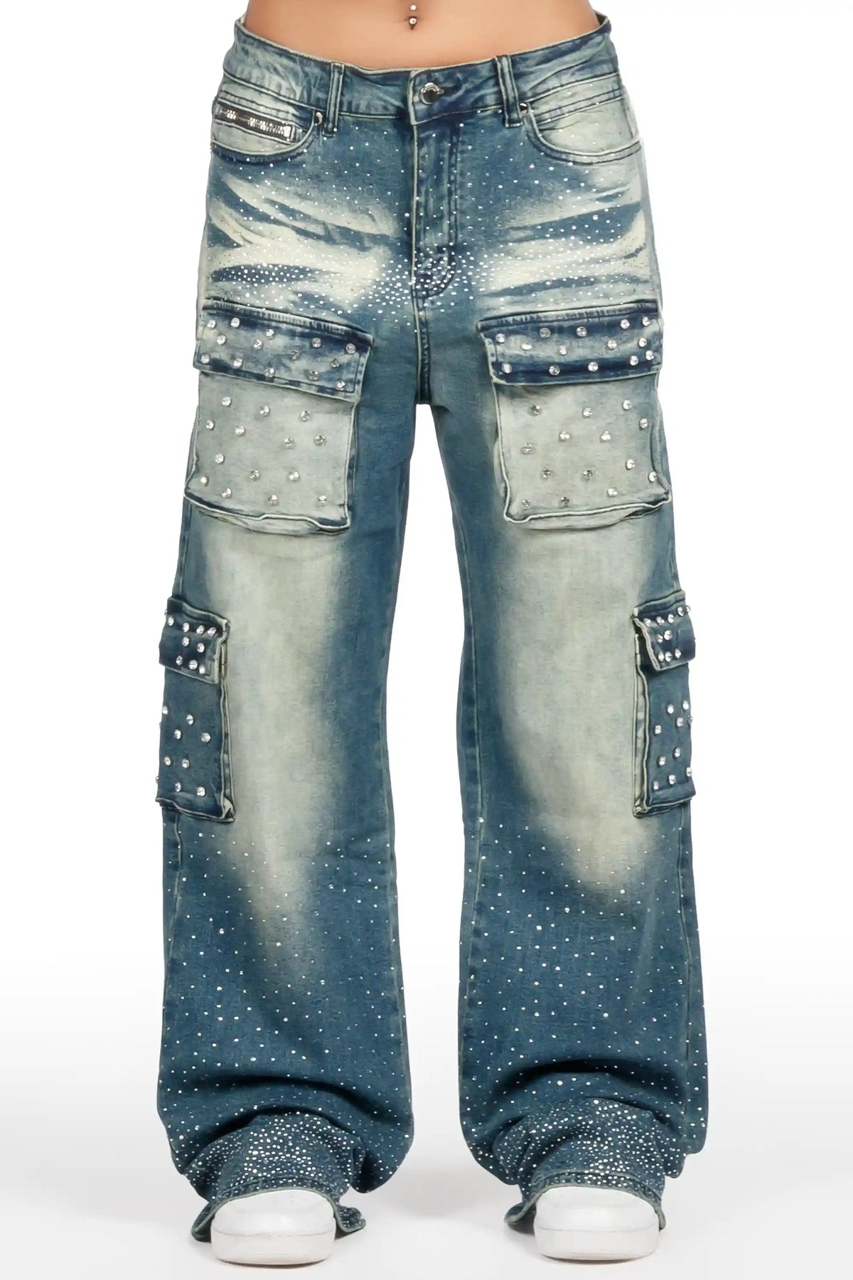 Amorie Dark Blue Rhinestone Baggy Fit Jean