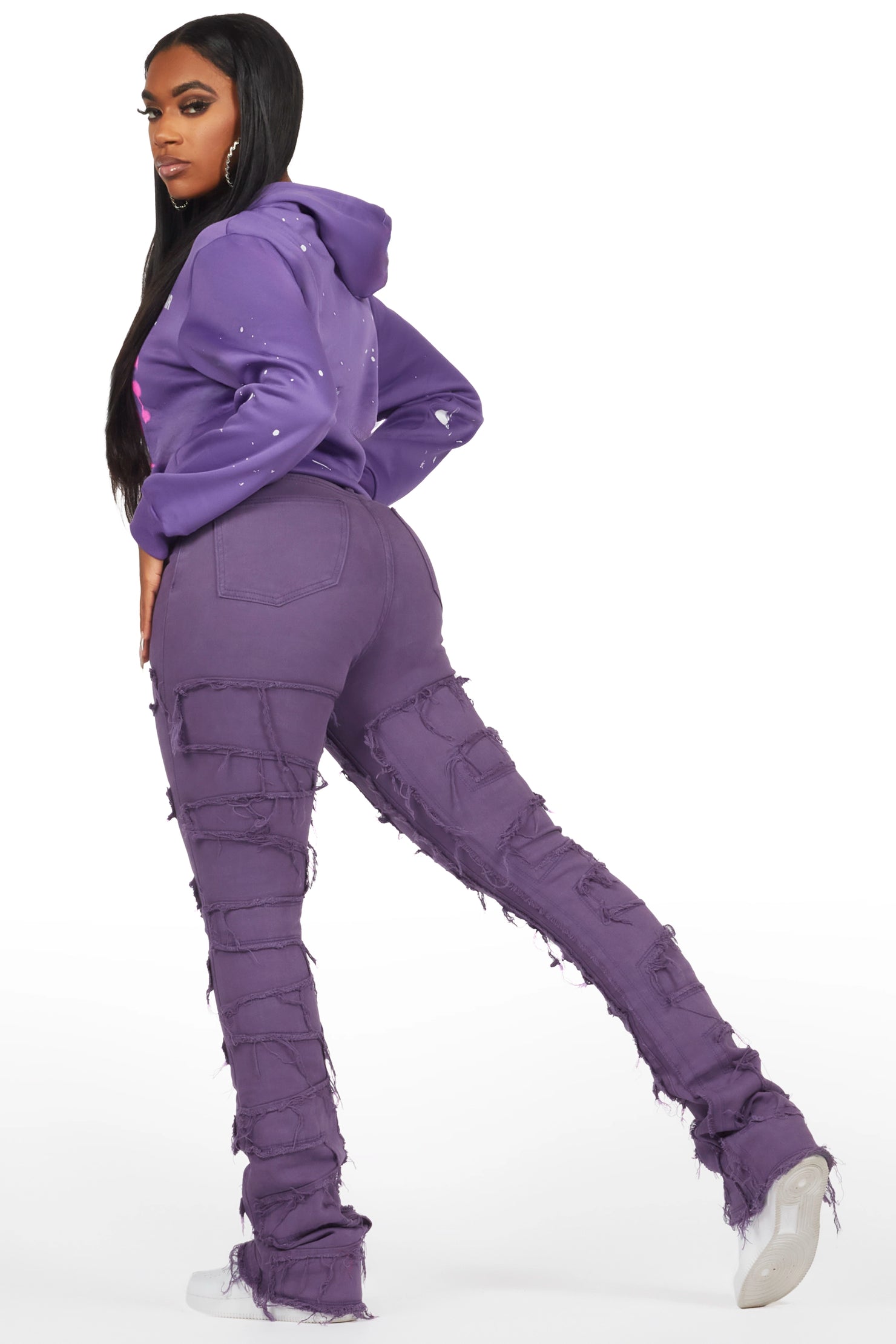 Rachael Purple Hoodie/Stacked Flare Jean Set